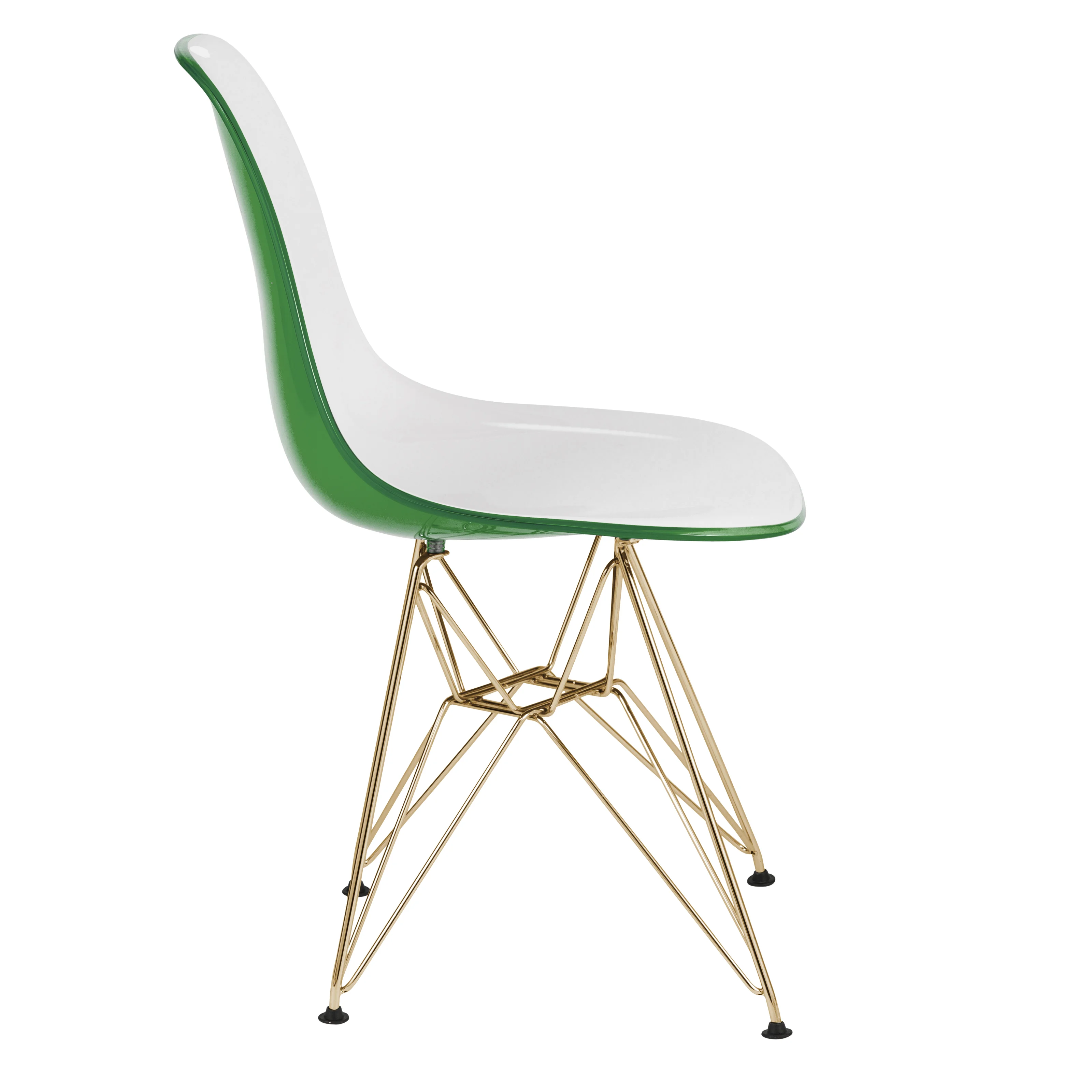 Cresco Molded 2-Tone Eiffel Side Chair with Gold Base in White Green Set of 2
