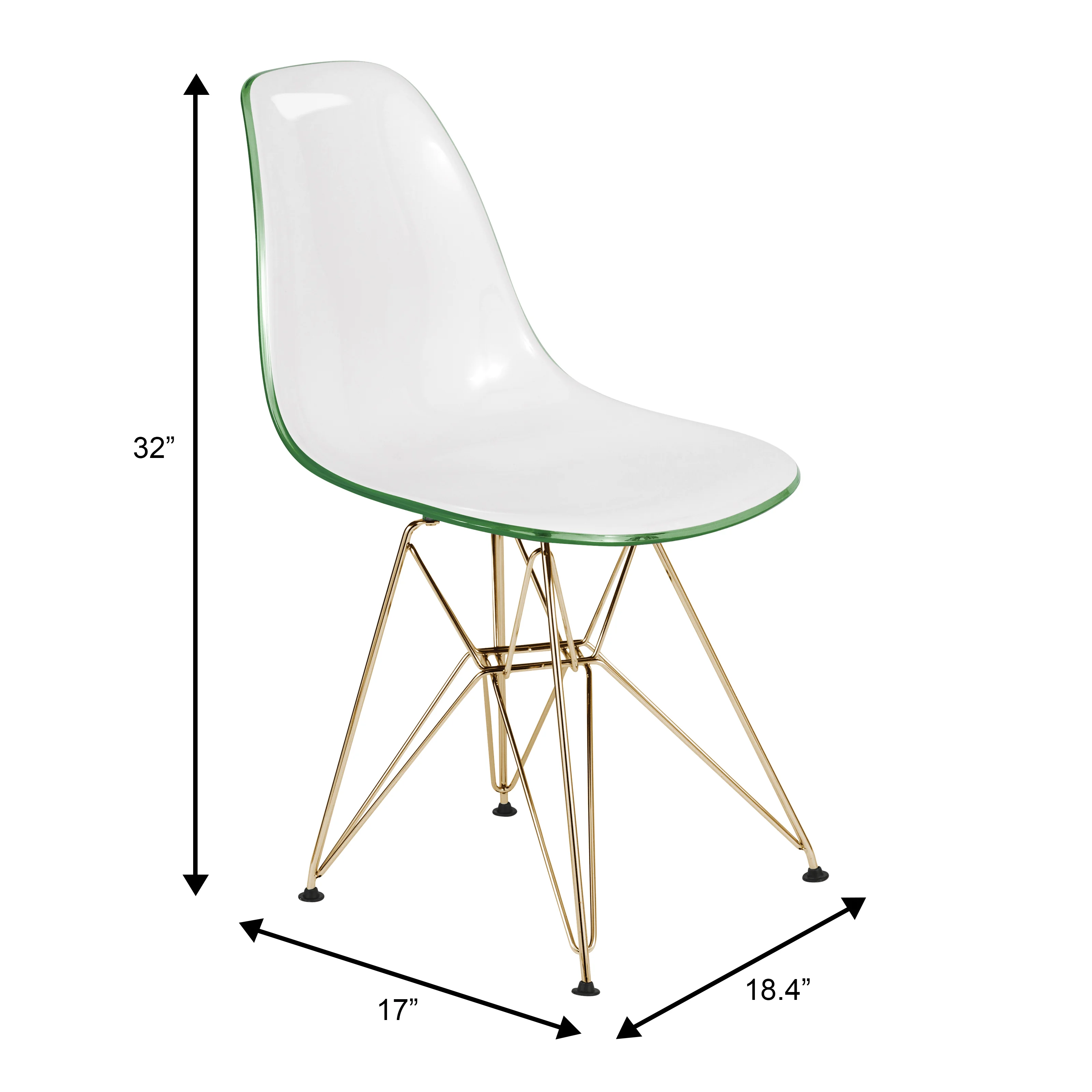 Cresco Molded 2-Tone Eiffel Side Chair with Gold Base in White Green Set of 2