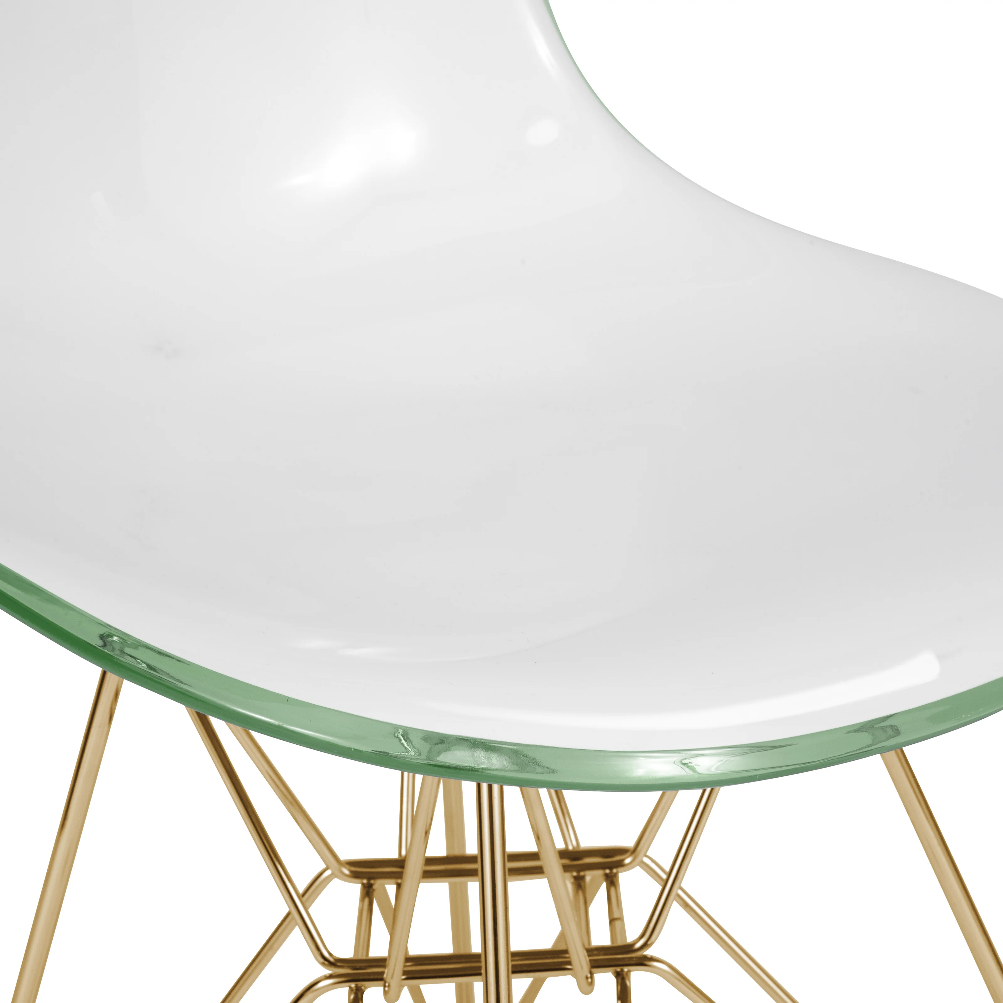 Cresco Molded 2-Tone Eiffel Side Chair with Gold Base in White Green Set of 2