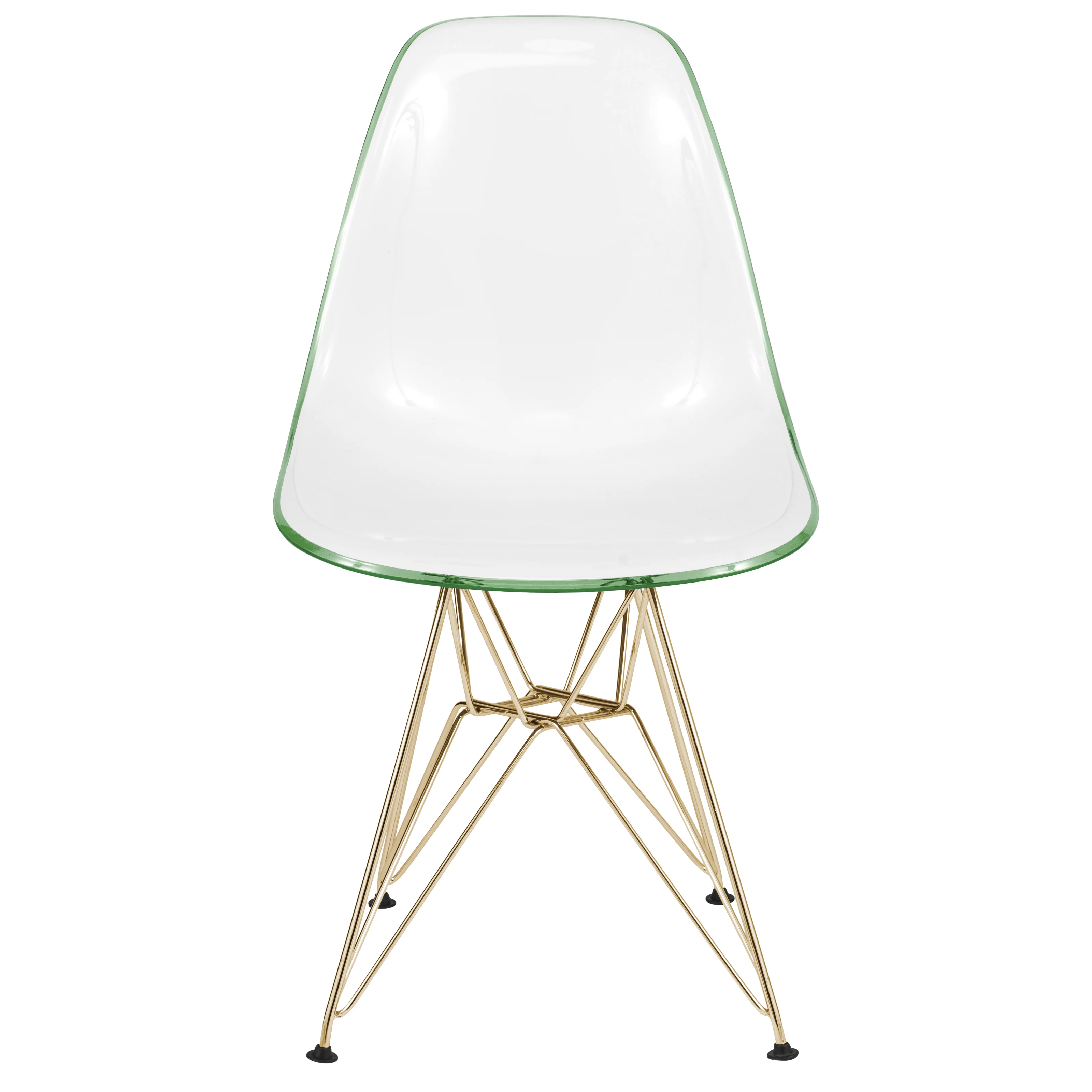 Cresco Molded 2-Tone Eiffel Side Chair with Gold Base in White Green Set of 4