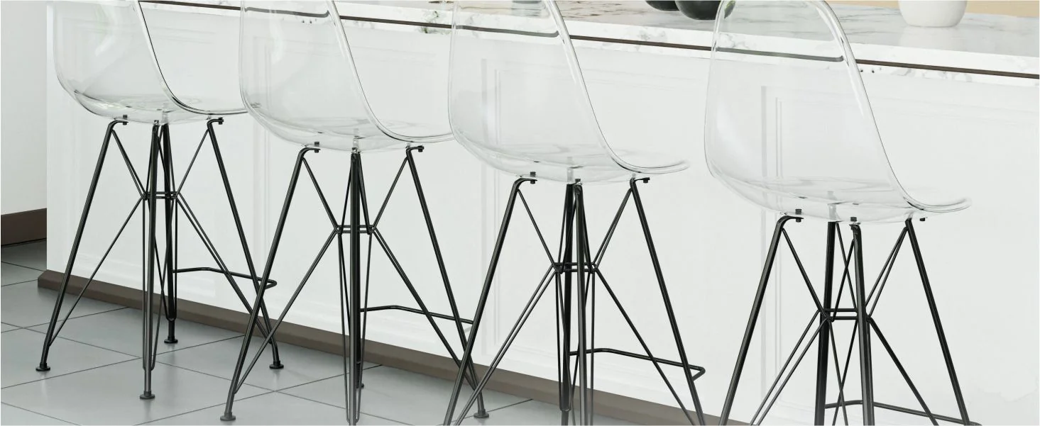 Modern Acrylic Bar stool Cresco Collection Black Base with Clear seat