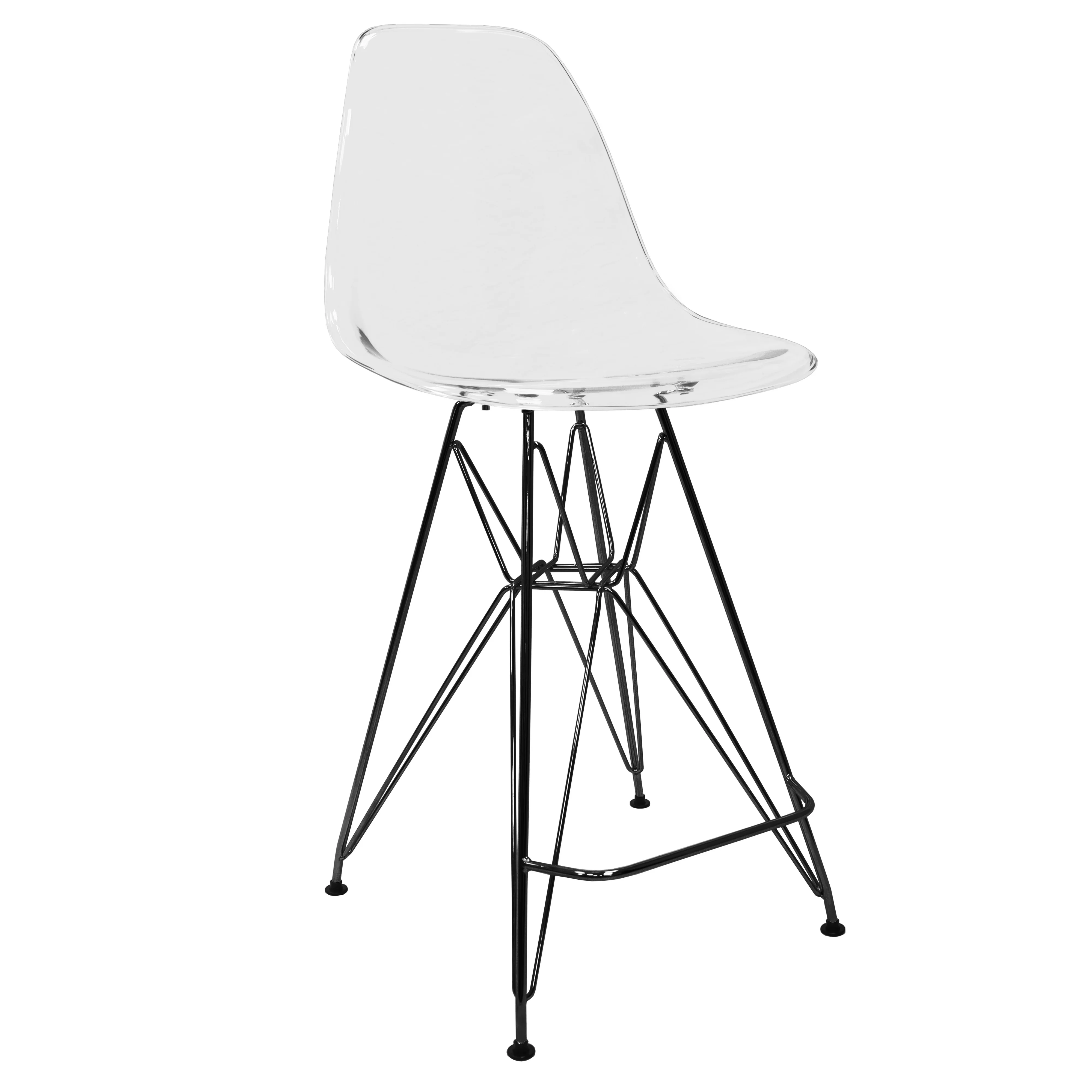 Modern Acrylic Bar stool Cresco Collection Black Base with Clear seat