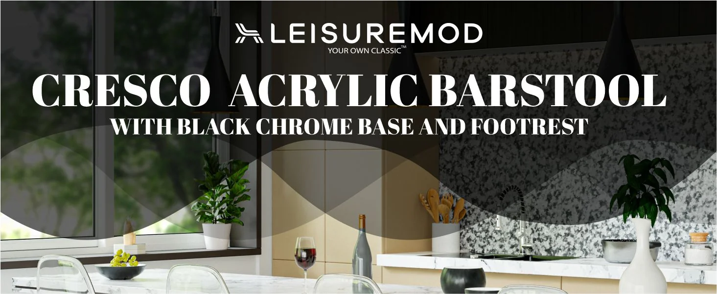 Modern Acrylic Bar stool Cresco Collection Black Base with Clear seat