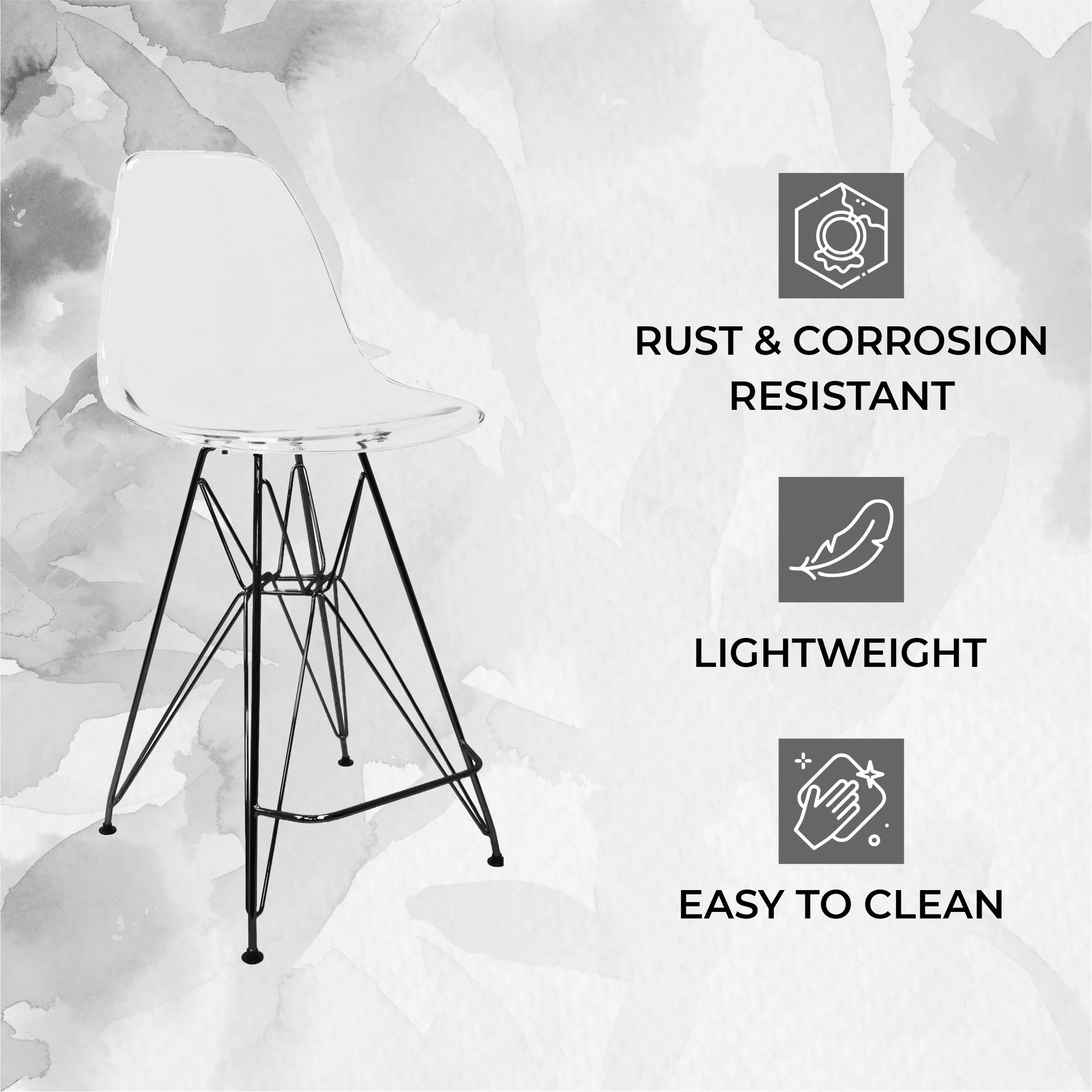 Modern Acrylic Bar stool Cresco Collection Black Base with Clear seat