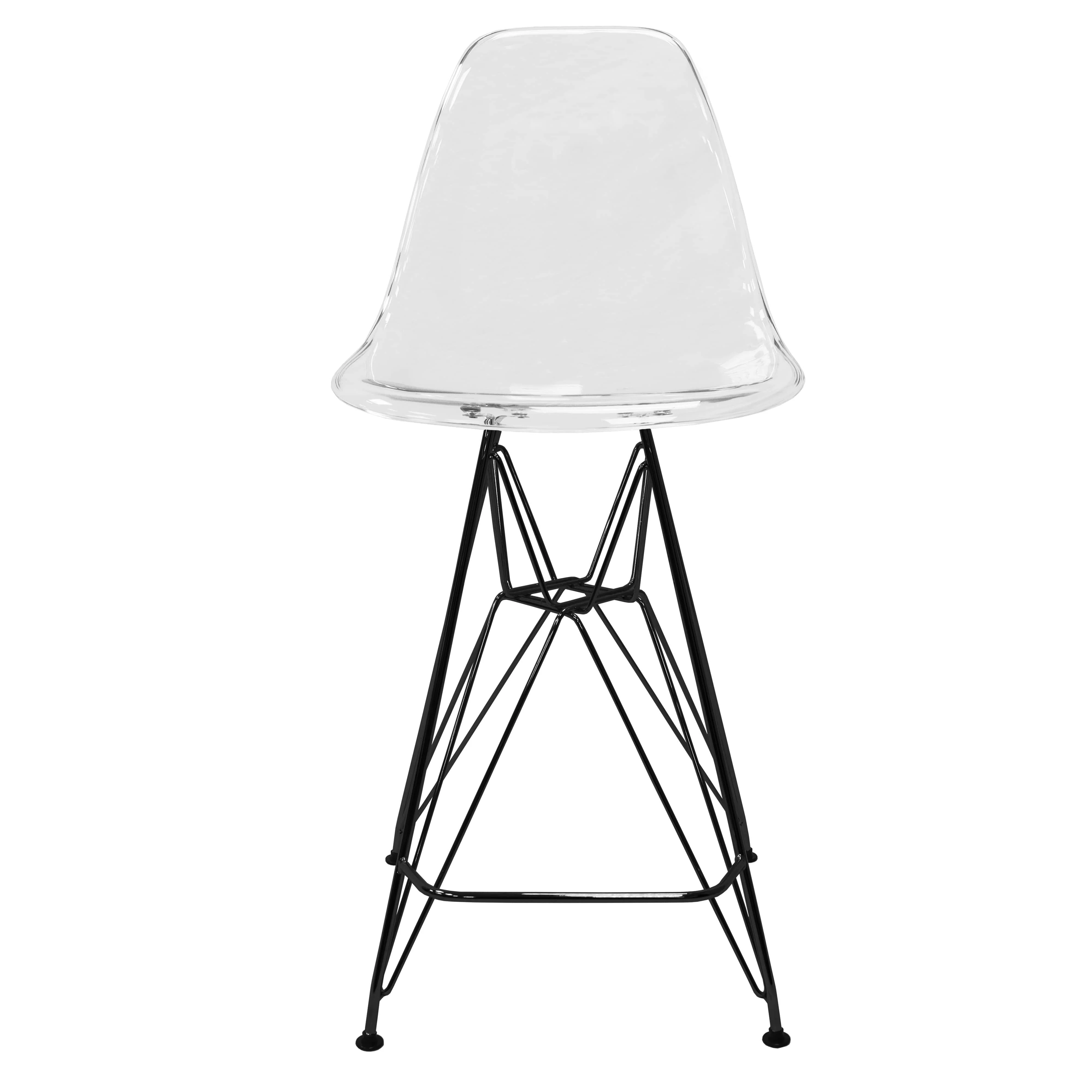 Modern Acrylic Bar stool Cresco Collection Black Base with Clear seat
