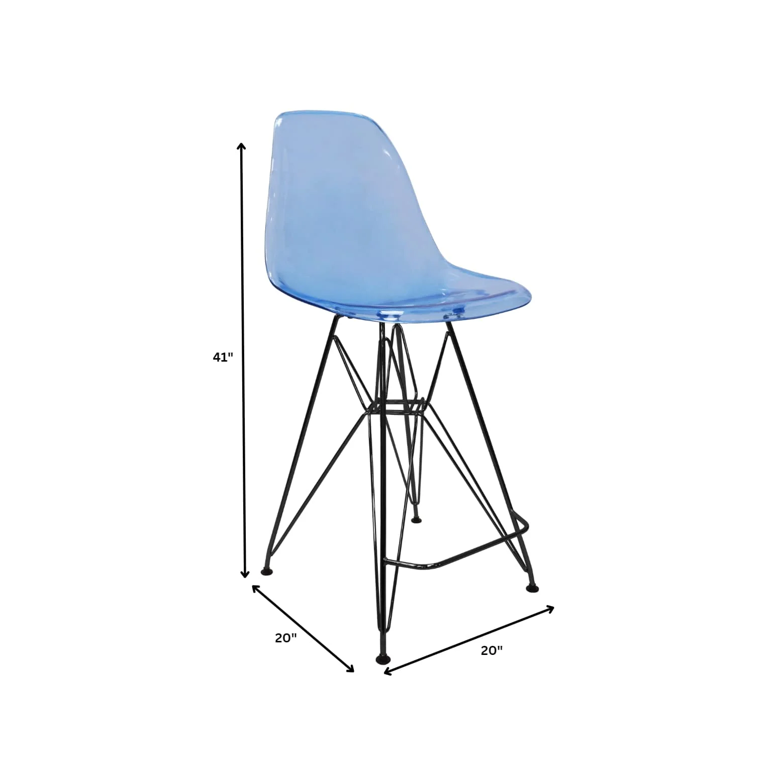 Modern Acrylic Bar stool Cresco Collection Black Base with Trans Blue seat