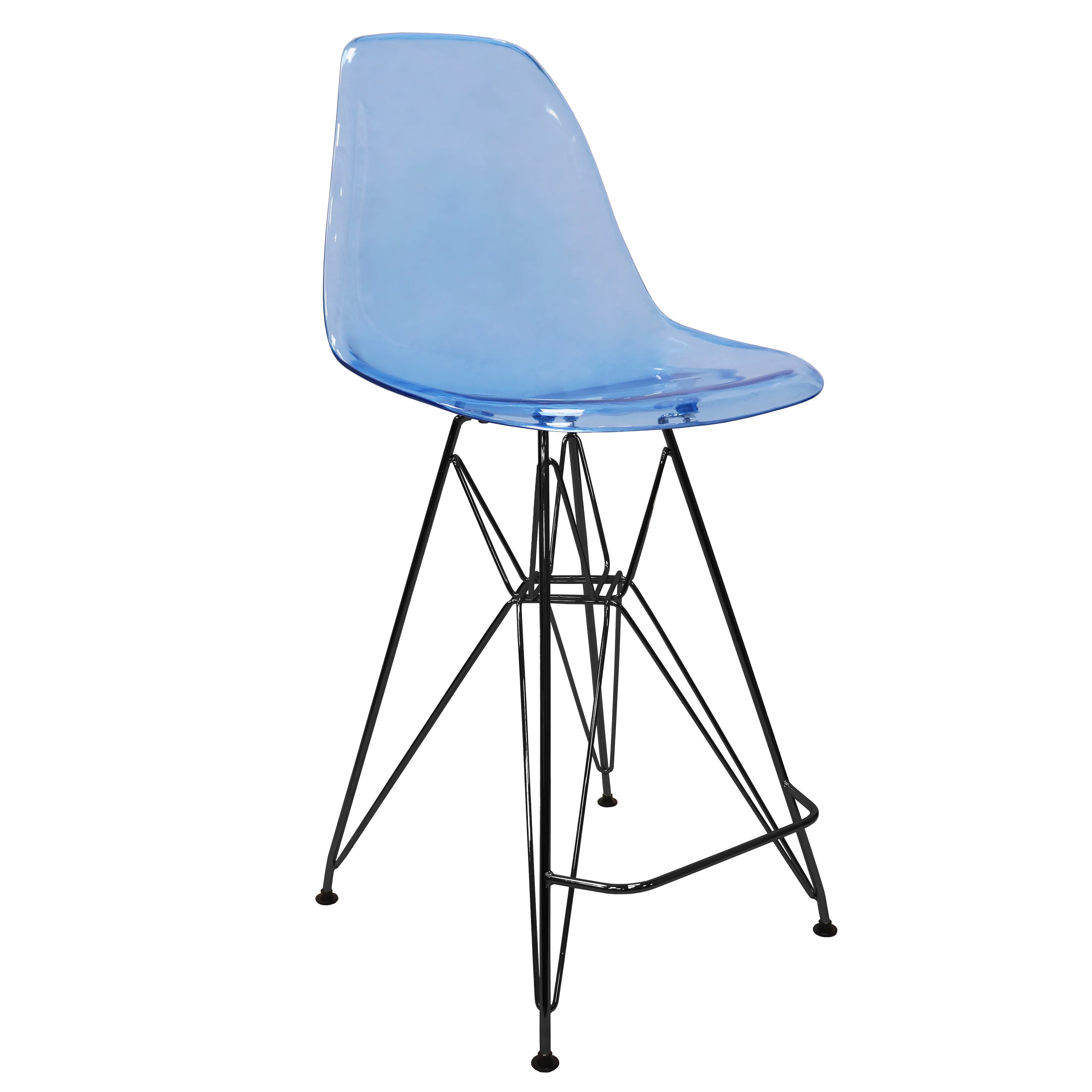 Modern Acrylic Bar stool Cresco Collection Black Base with Trans Blue seat