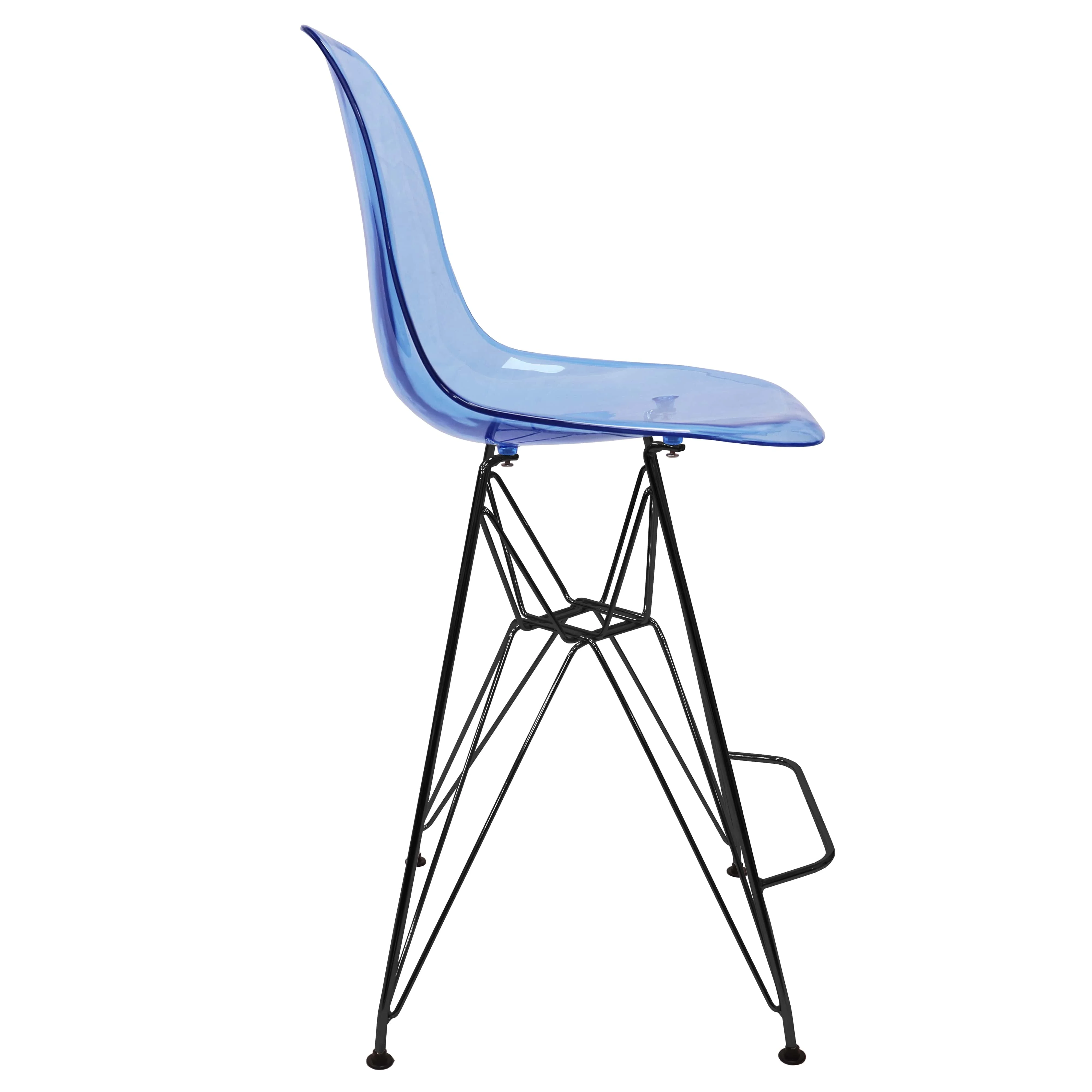 Modern Acrylic Bar stool Cresco Collection Black Base with Trans Blue seat