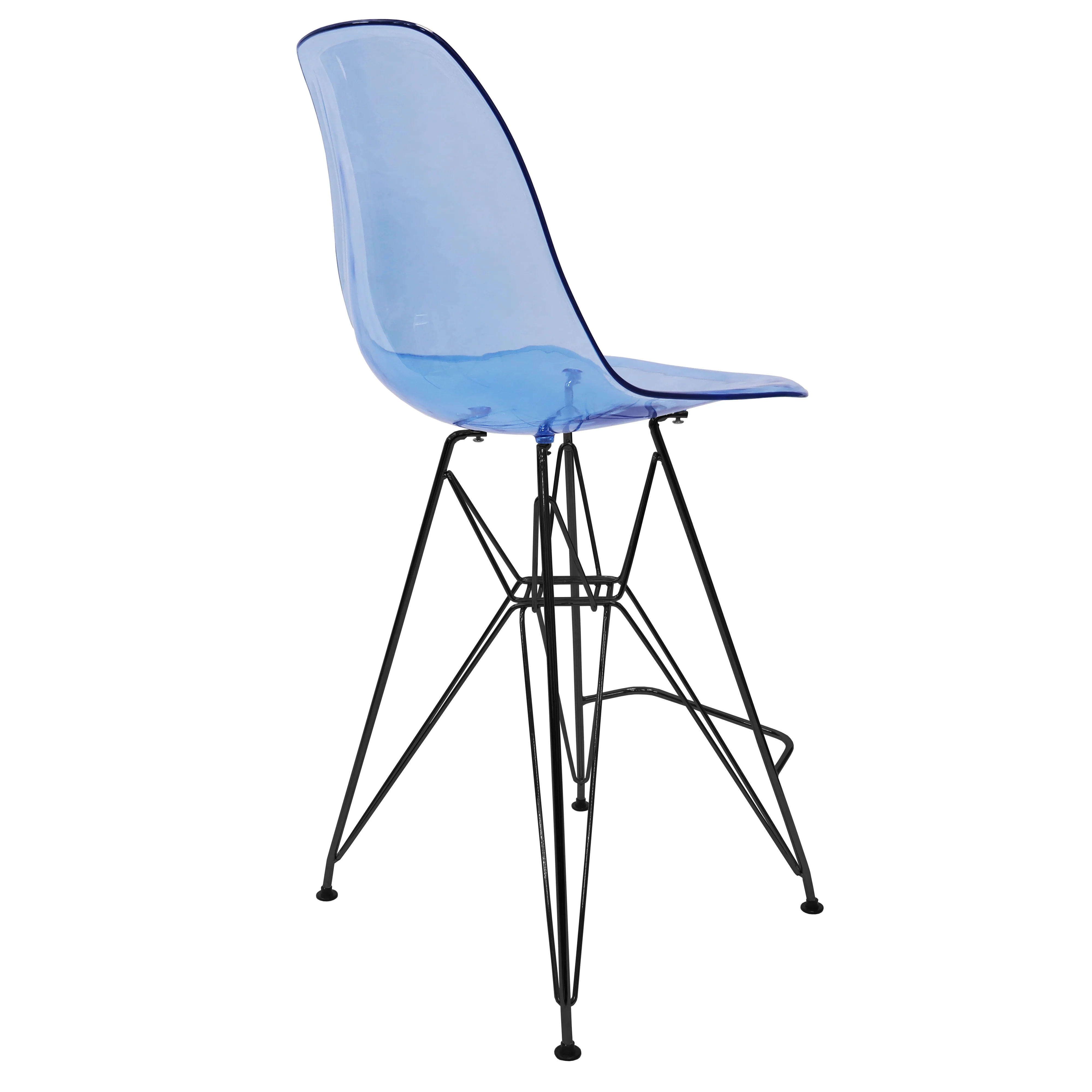Modern Acrylic Bar stool Cresco Collection Black Base with Trans Blue seat