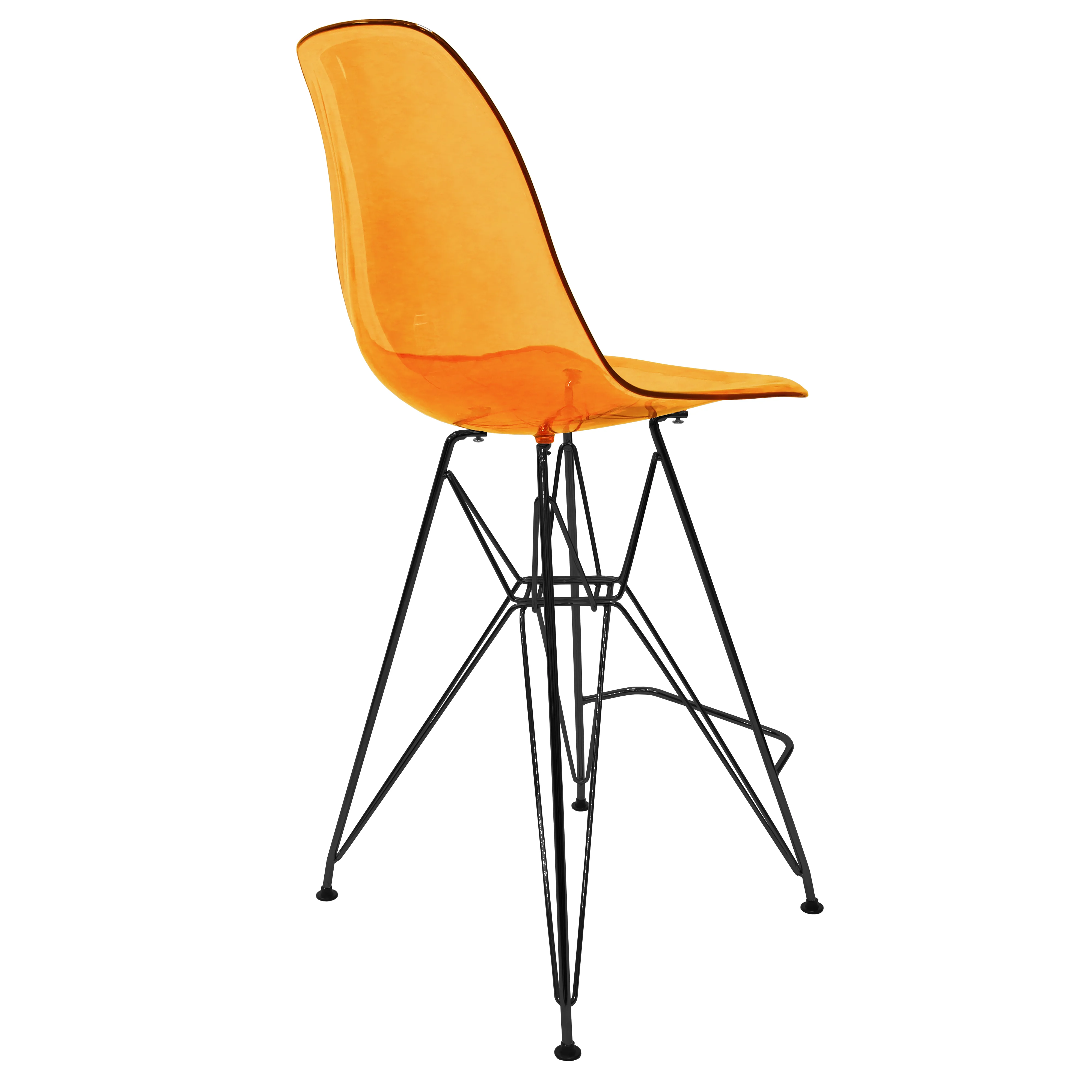 Modern Acrylic Bar stool Cresco Collection Black Base with Trans Orange seat