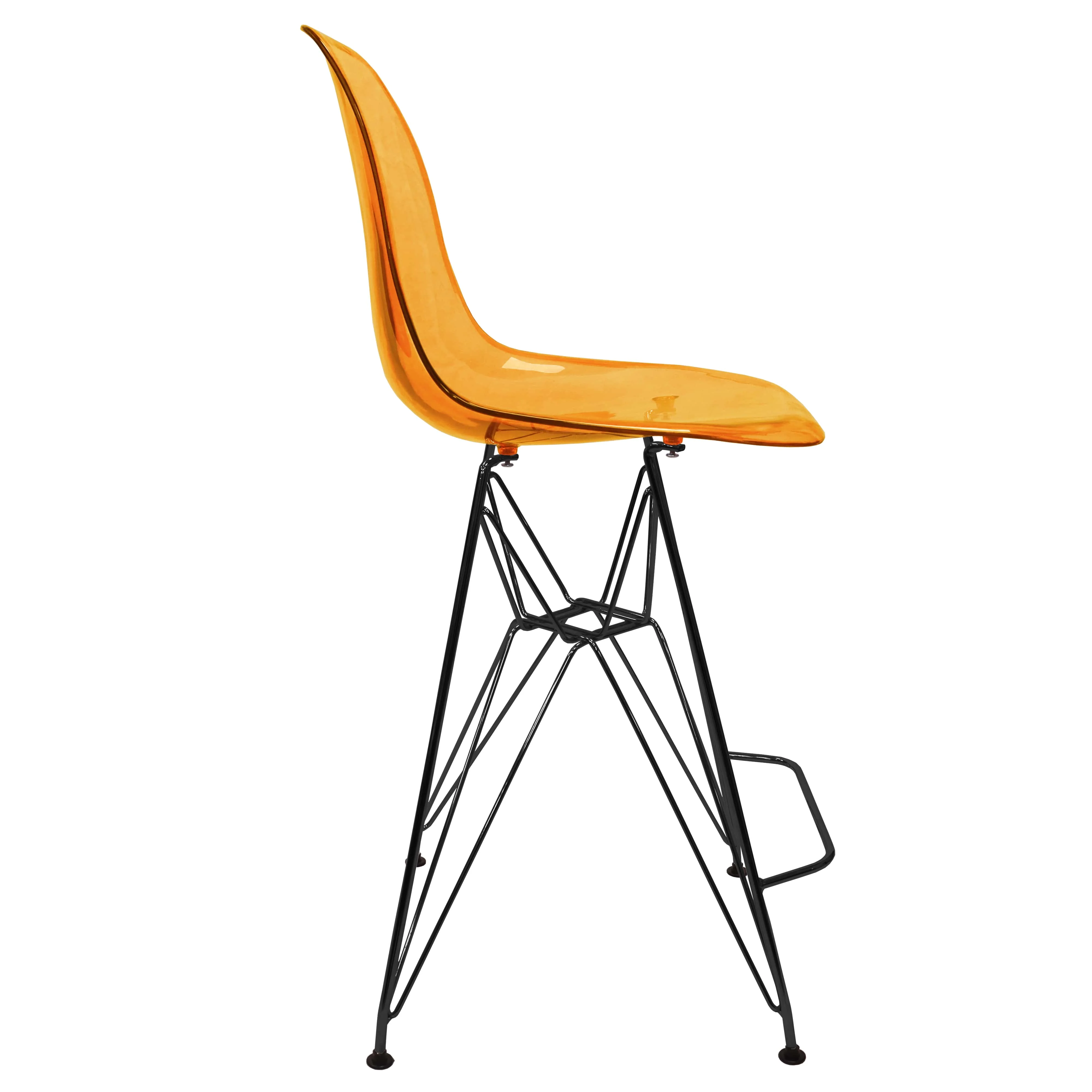 Modern Acrylic Bar stool Cresco Collection Black Base with Trans Orange seat