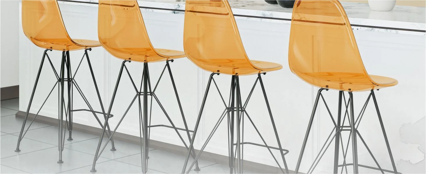 Modern Acrylic Bar stool Cresco Collection Black Base with Trans Orange seat