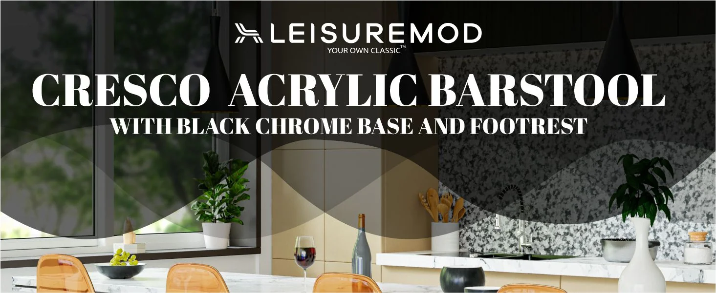 Modern Acrylic Bar stool Cresco Collection Black Base with Trans Orange seat