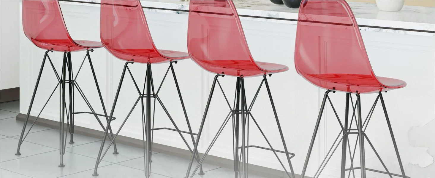 Modern Acrylic Bar stool Cresco Collection Black Base with Trans Red seat