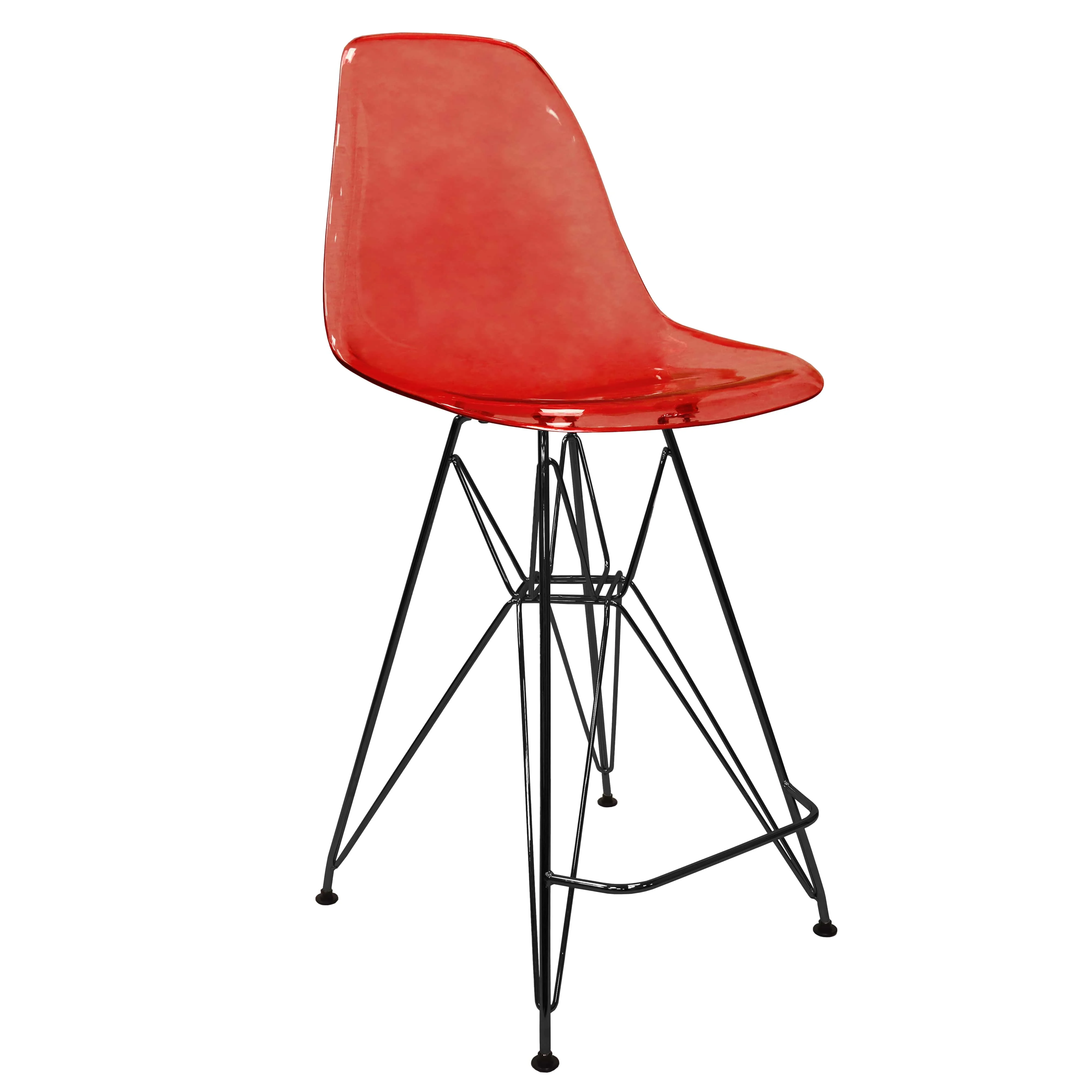 Modern Acrylic Bar stool Cresco Collection Black Base with Trans Red seat