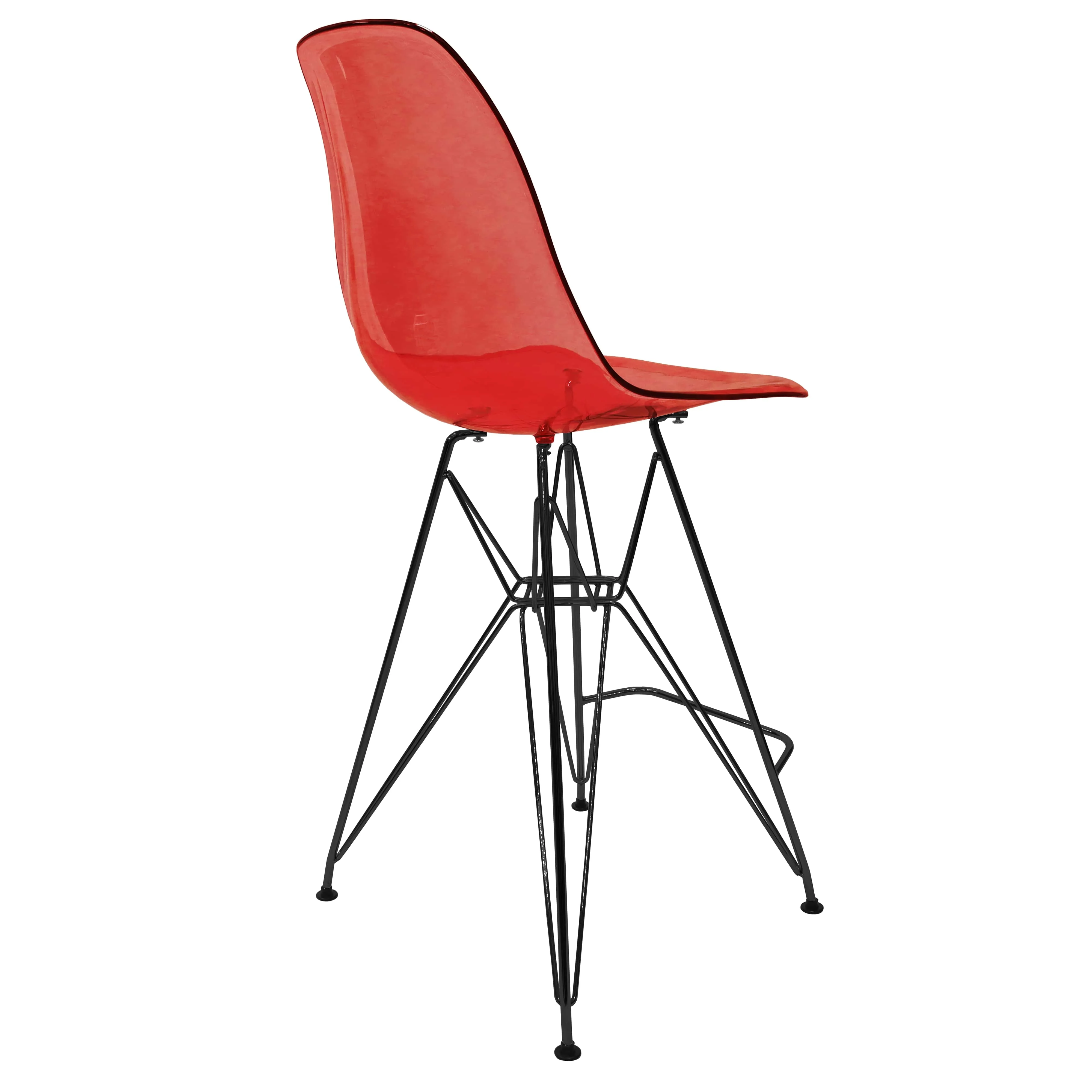 Modern Acrylic Bar stool Cresco Collection Black Base with Trans Red seat