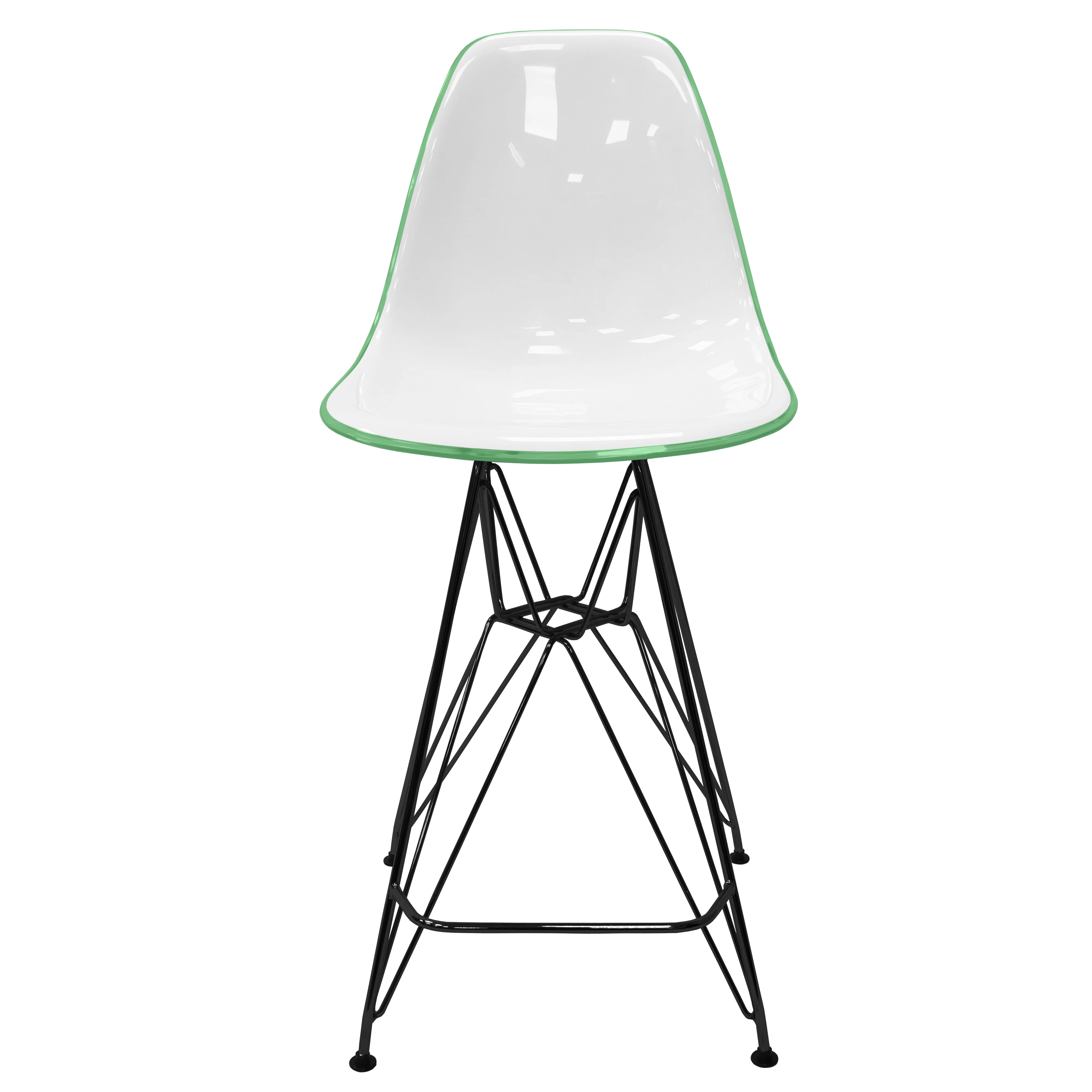 Modern Acrylic Bar stool Cresco Collection Black Base with White/Green seat