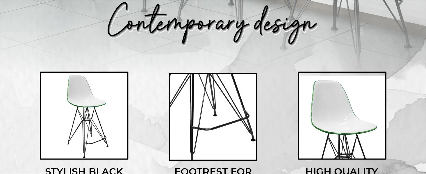 Modern Acrylic Bar stool Cresco Collection Black Base with White/Green seat