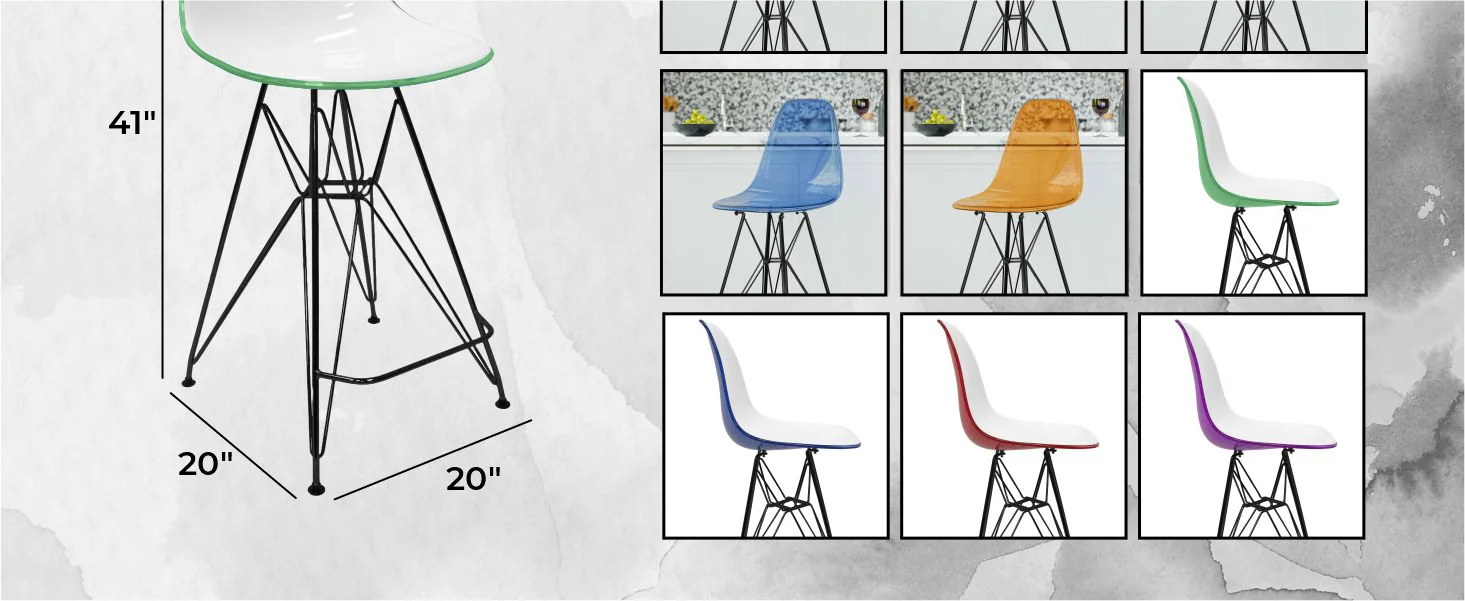 Modern Acrylic Bar stool Cresco Collection Black Base with White/Green seat