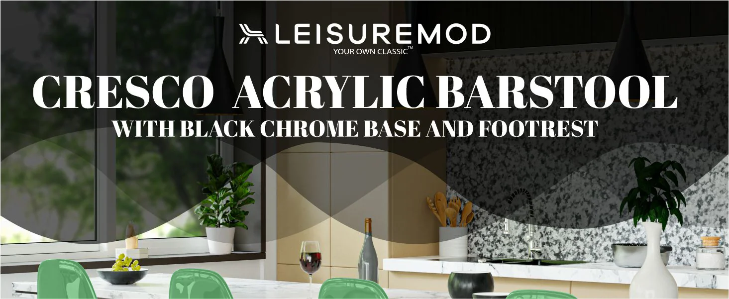 Modern Acrylic Bar stool Cresco Collection Black Base with White/Green seat