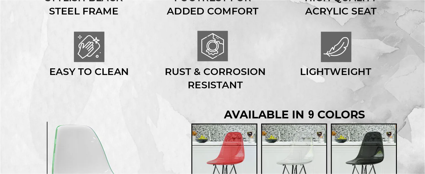 Modern Acrylic Bar stool Cresco Collection Black Base with White/Green seat