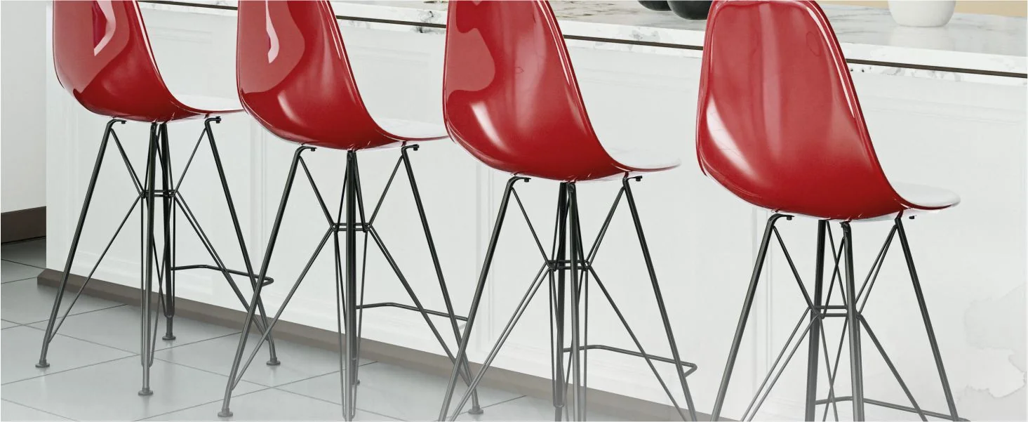 Modern Acrylic Bar stool Cresco Collection Black Base with White/Red seat
