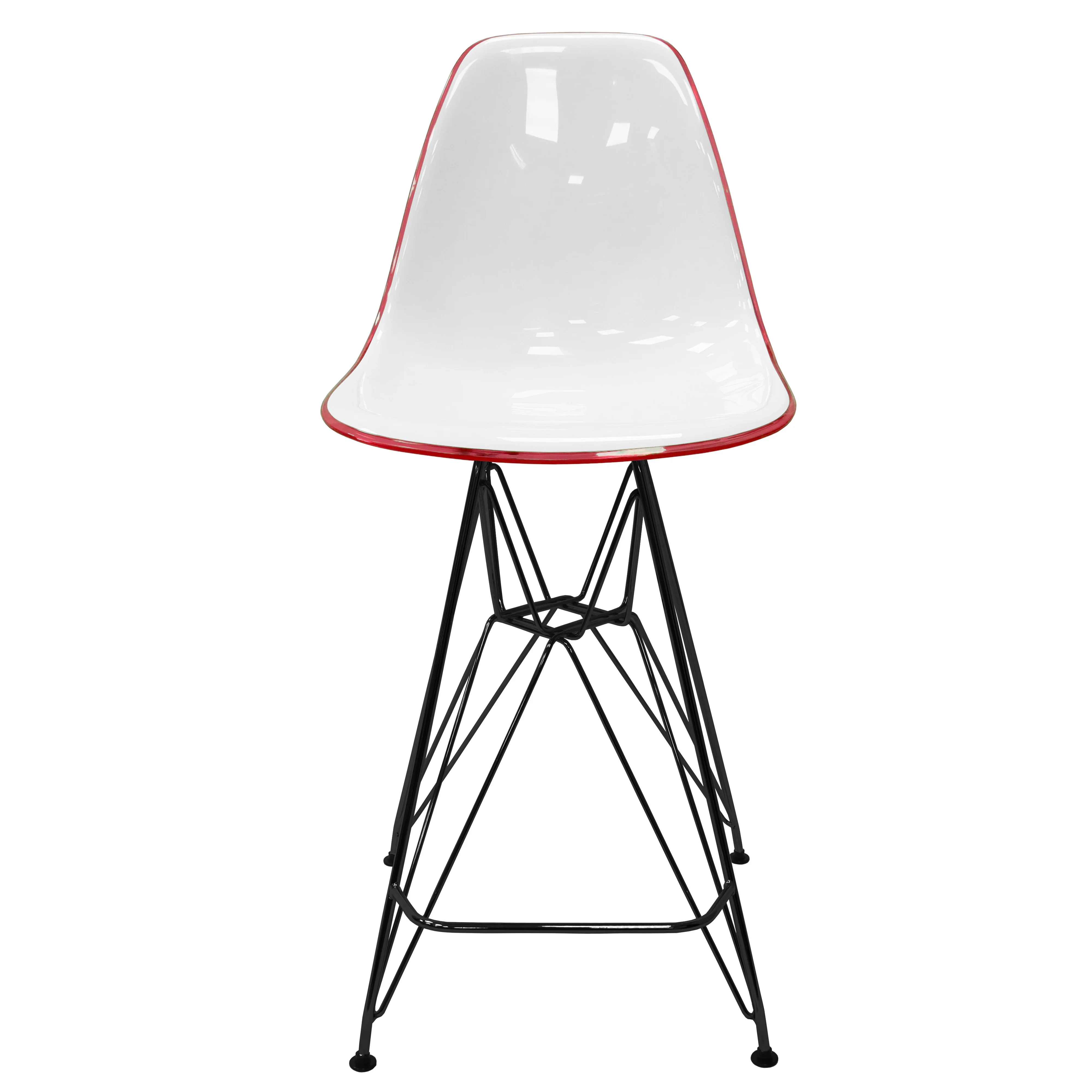 Modern Acrylic Bar stool Cresco Collection Black Base with White/Red seat