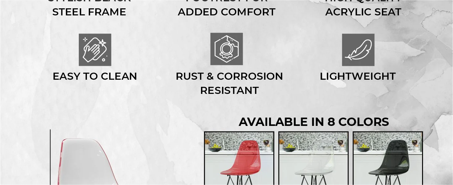 Modern Acrylic Bar stool Cresco Collection Black Base with White/Red seat