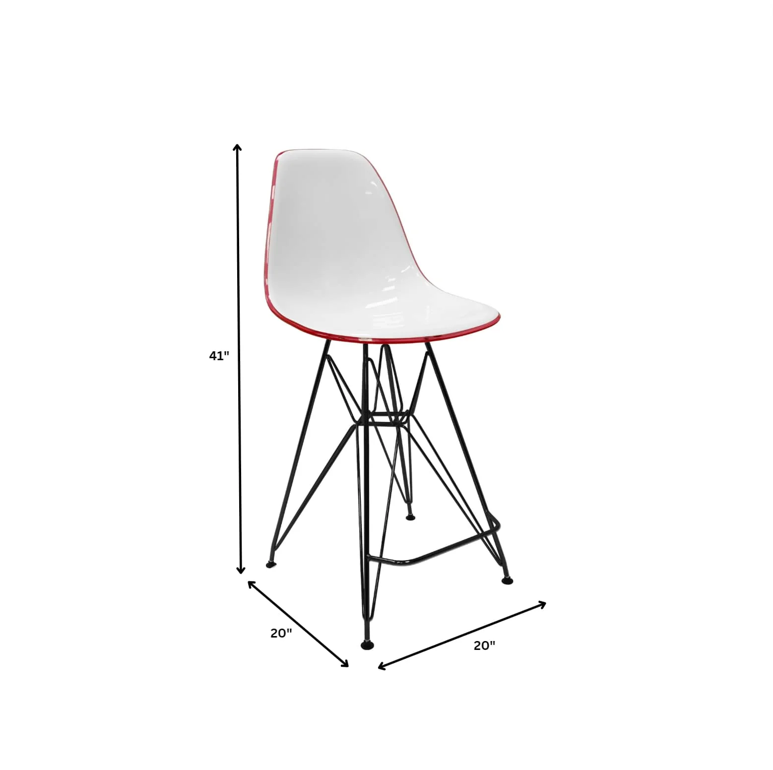 Modern Acrylic Bar stool Cresco Collection Black Base with White/Red seat