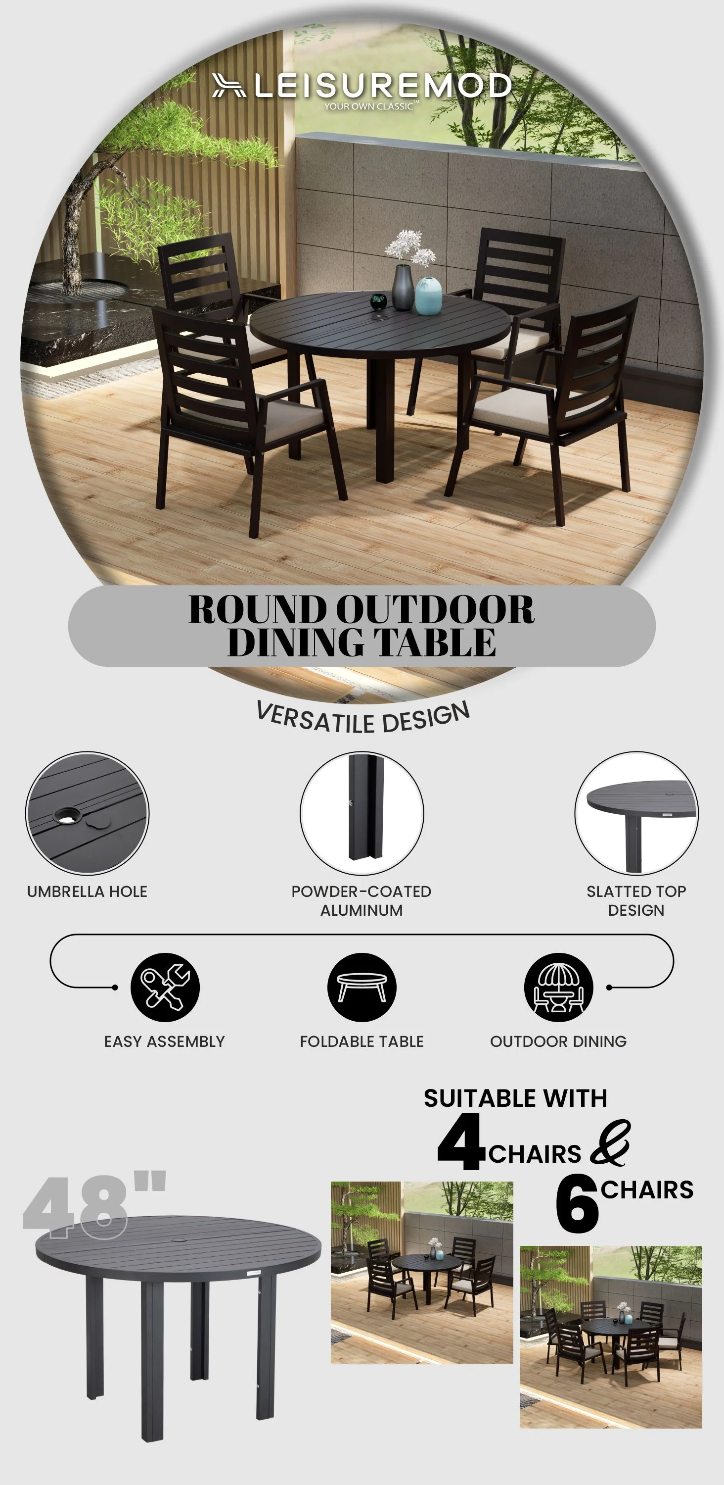 Chelsea 60? Round Outdoor Aluminum Dining Table for Patio