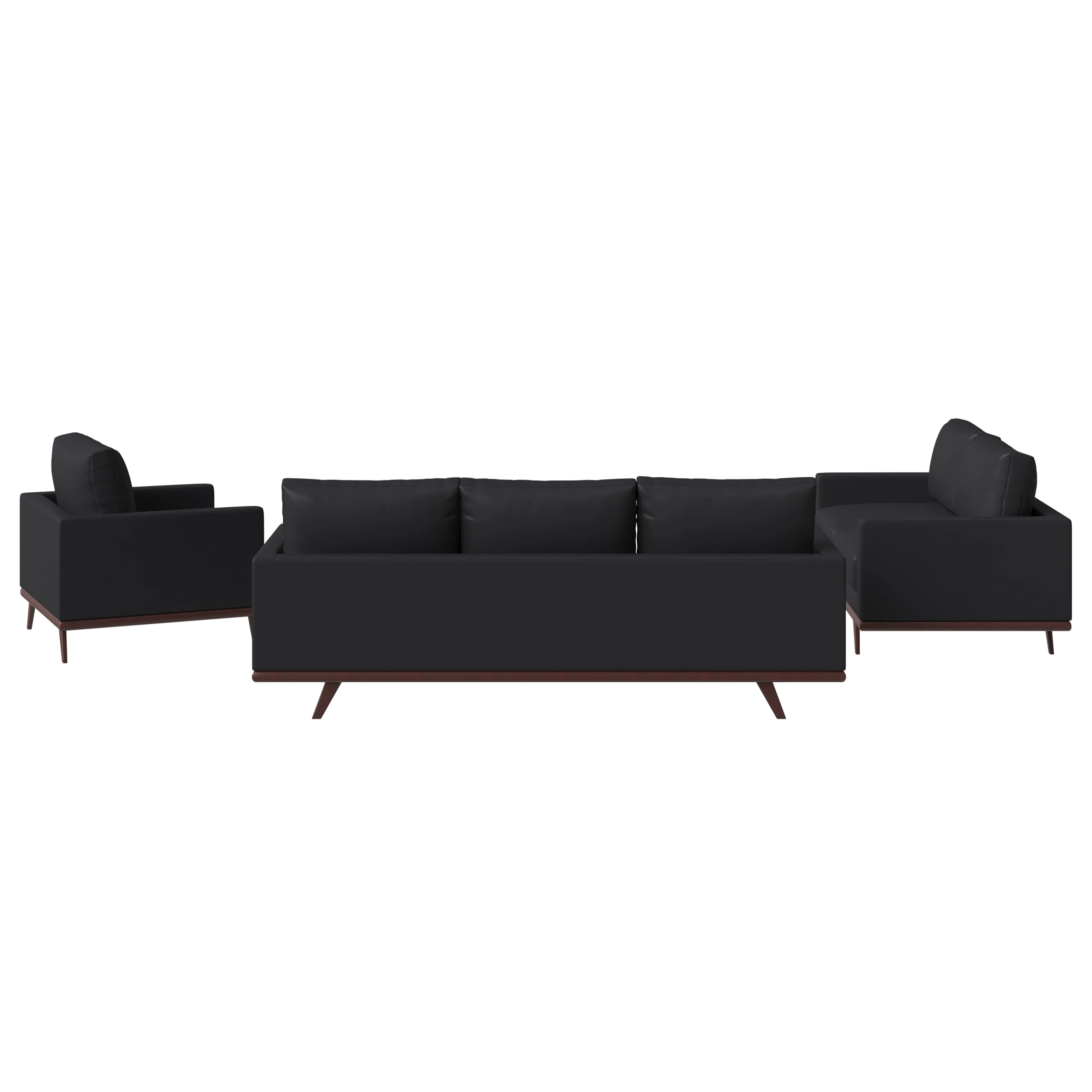 Chester 3-Piece Leather Living Room Sofa Set with Birch Wood Base Black