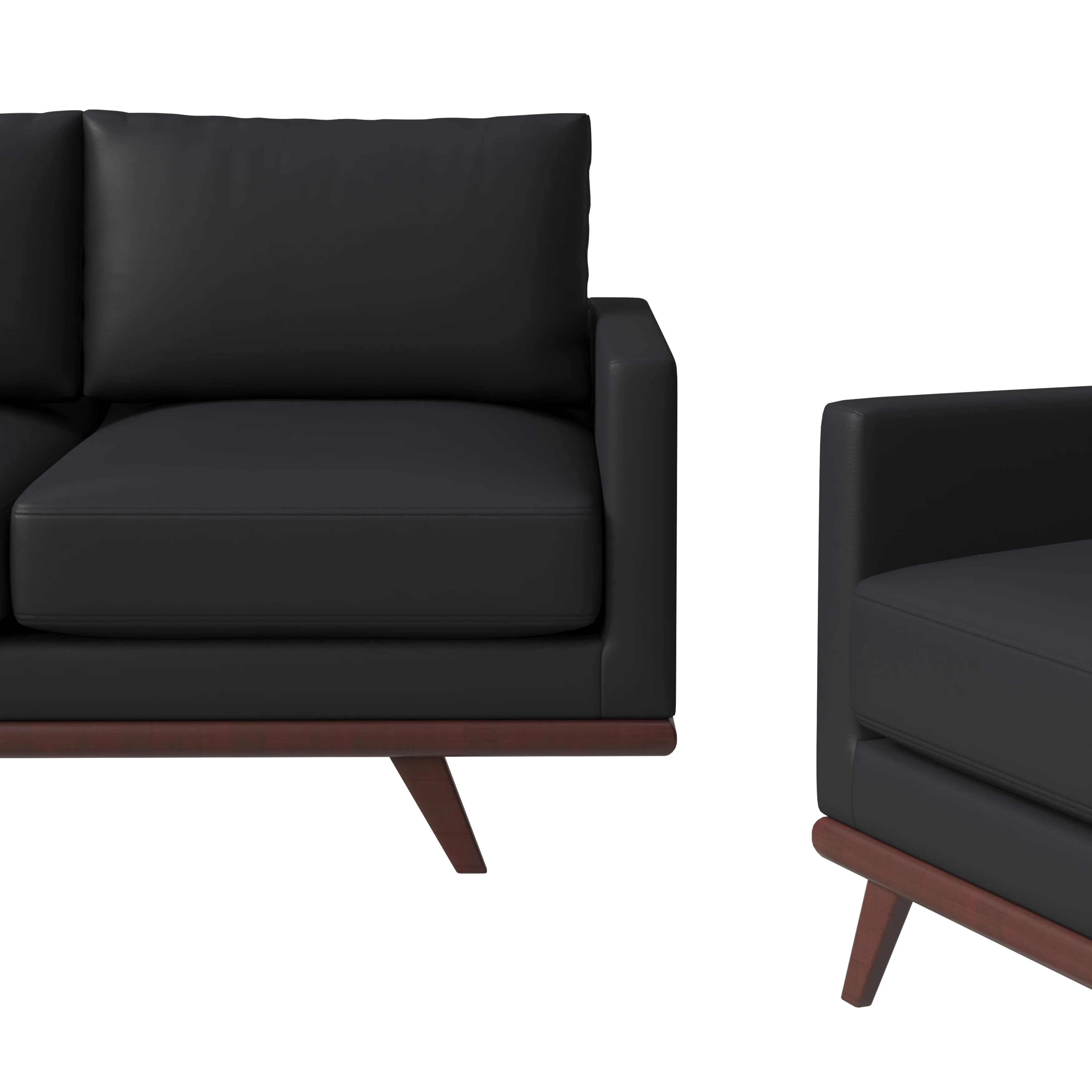 Chester 3-Piece Leather Living Room Sofa Set with Birch Wood Base Black
