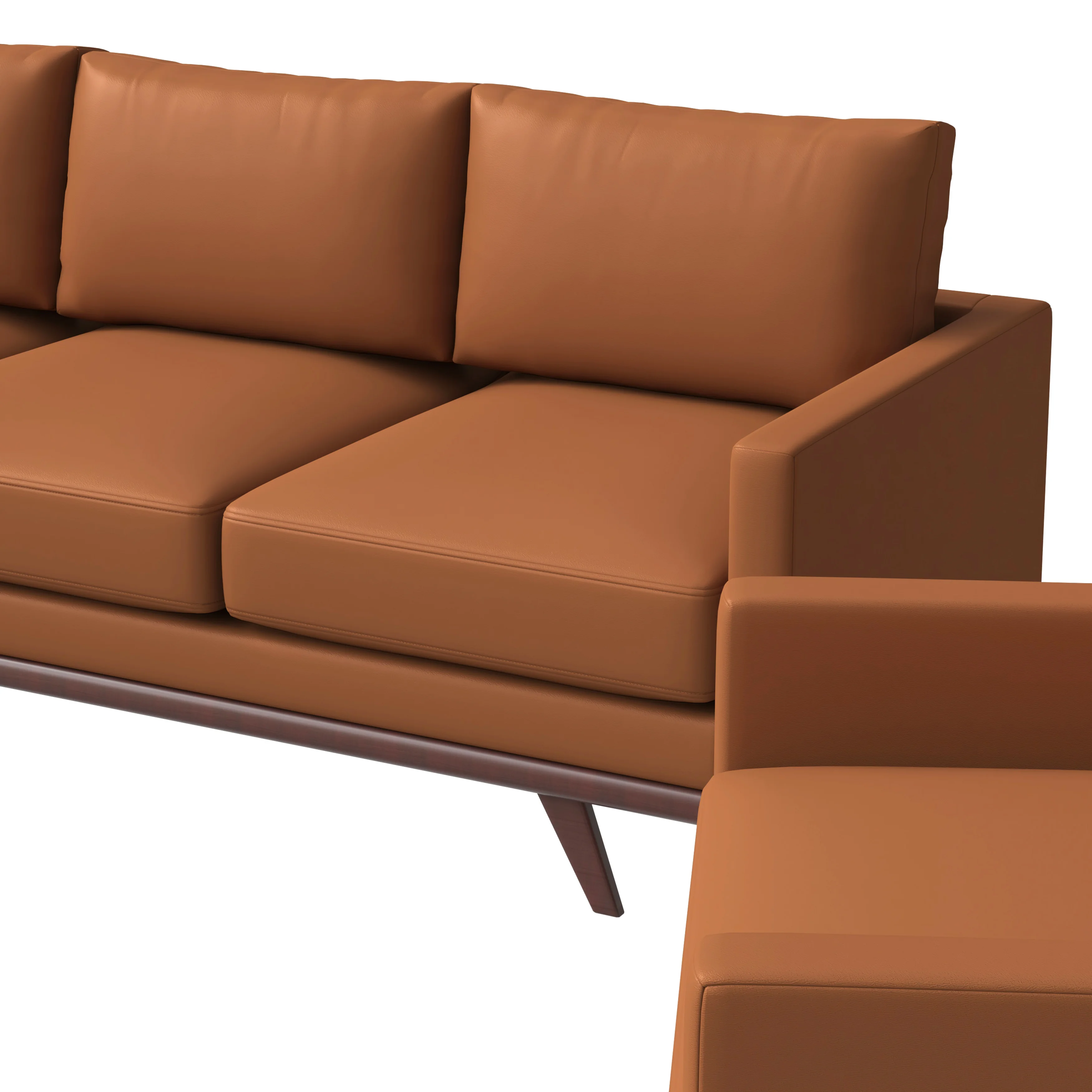 Chester 3-Piece Leather Living Room Sofa Set with Birch Wood Base Cognac Tan