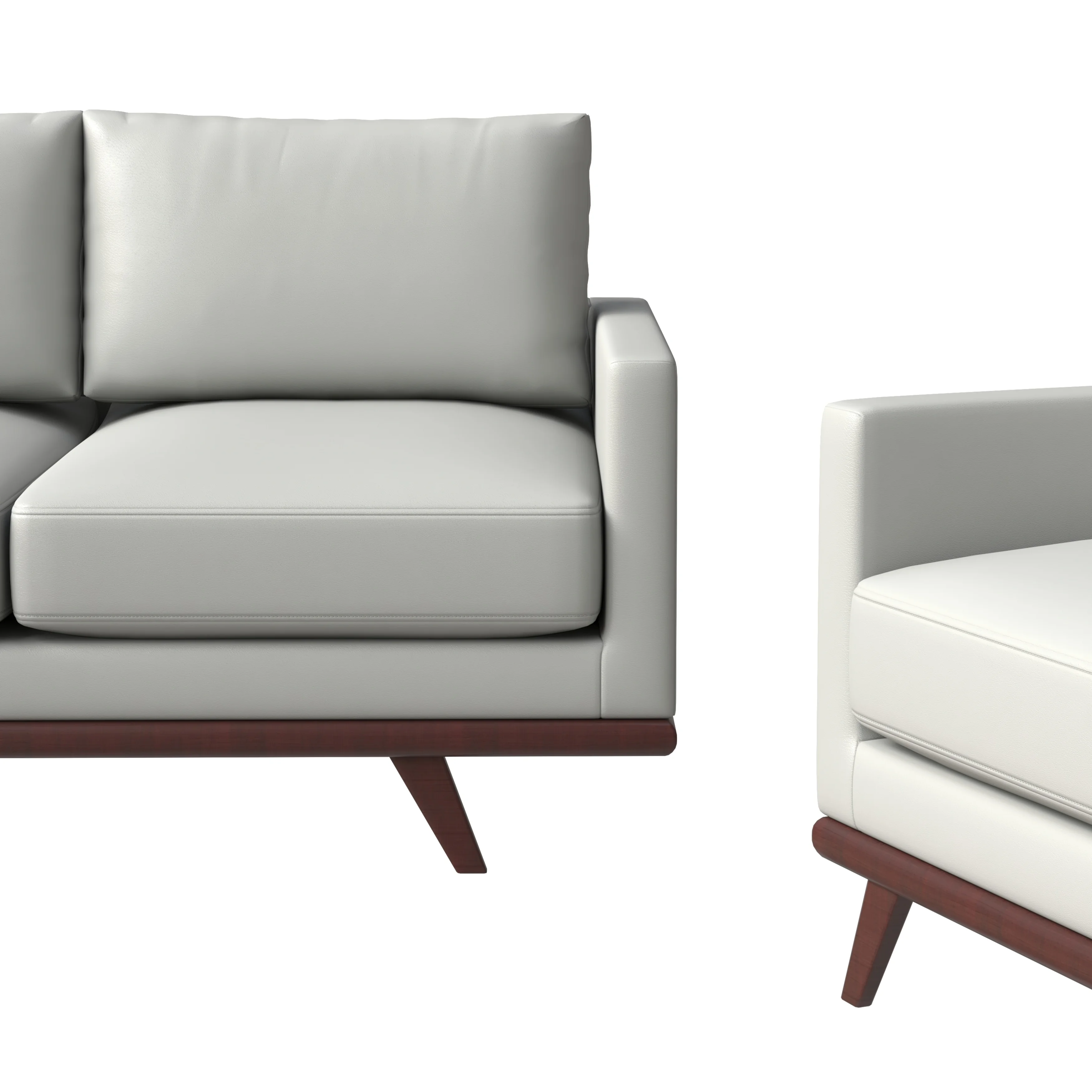 Chester 3-Piece Leather Living Room Sofa Set with Birch Wood Base White