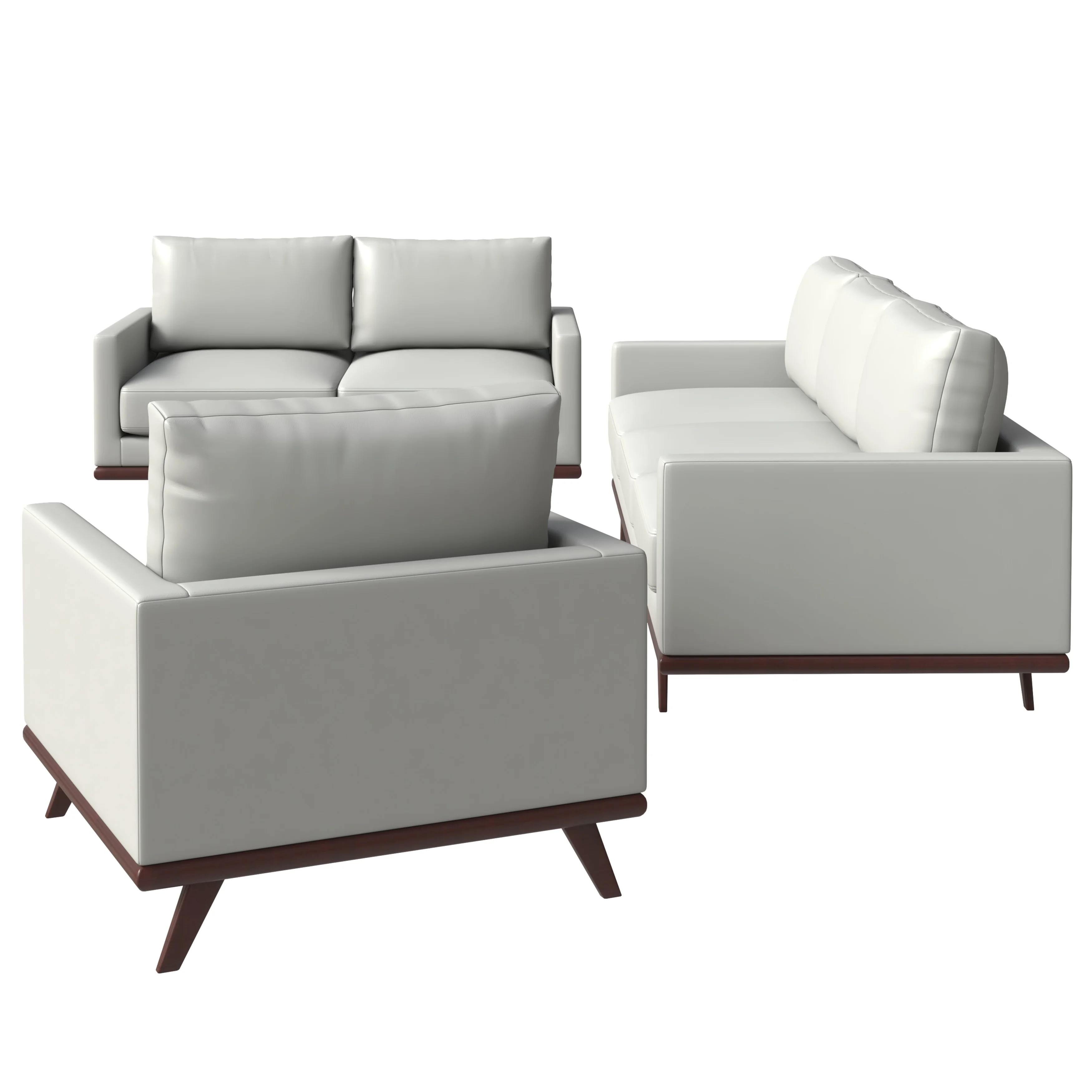 Chester 3-Piece Leather Living Room Sofa Set with Birch Wood Base White