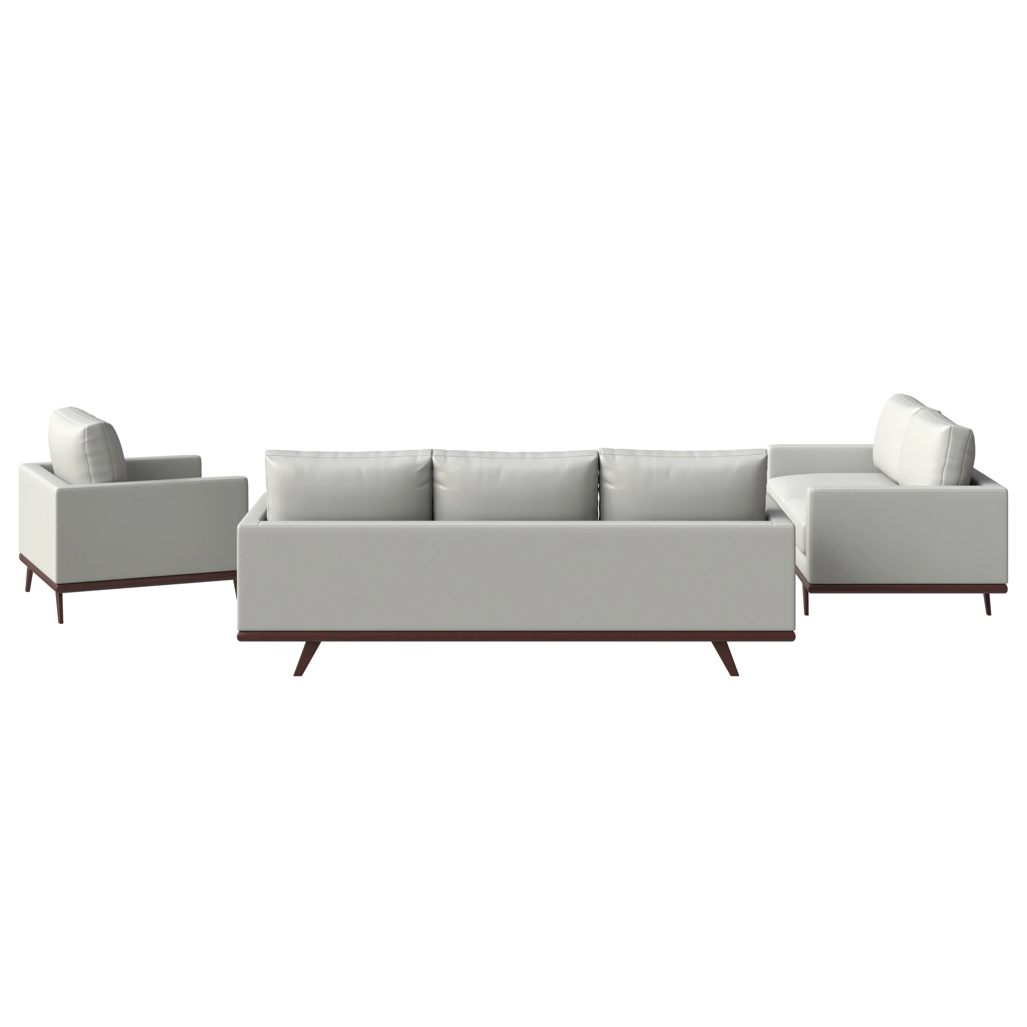 Chester 3-Piece Leather Living Room Sofa Set with Birch Wood Base White