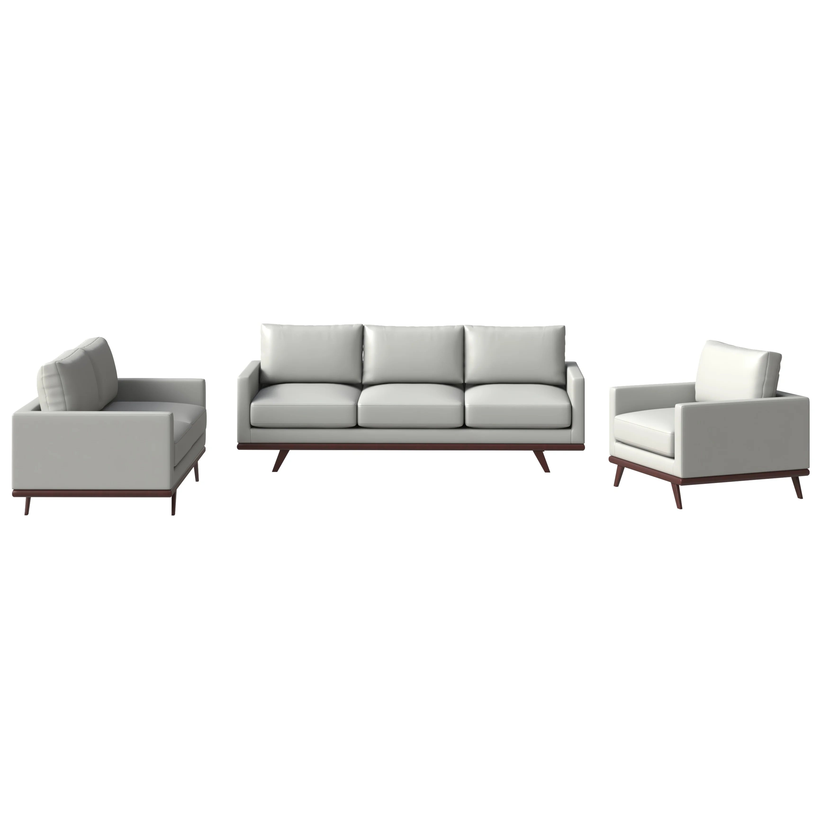 Chester 3-Piece Leather Living Room Sofa Set with Birch Wood Base White
