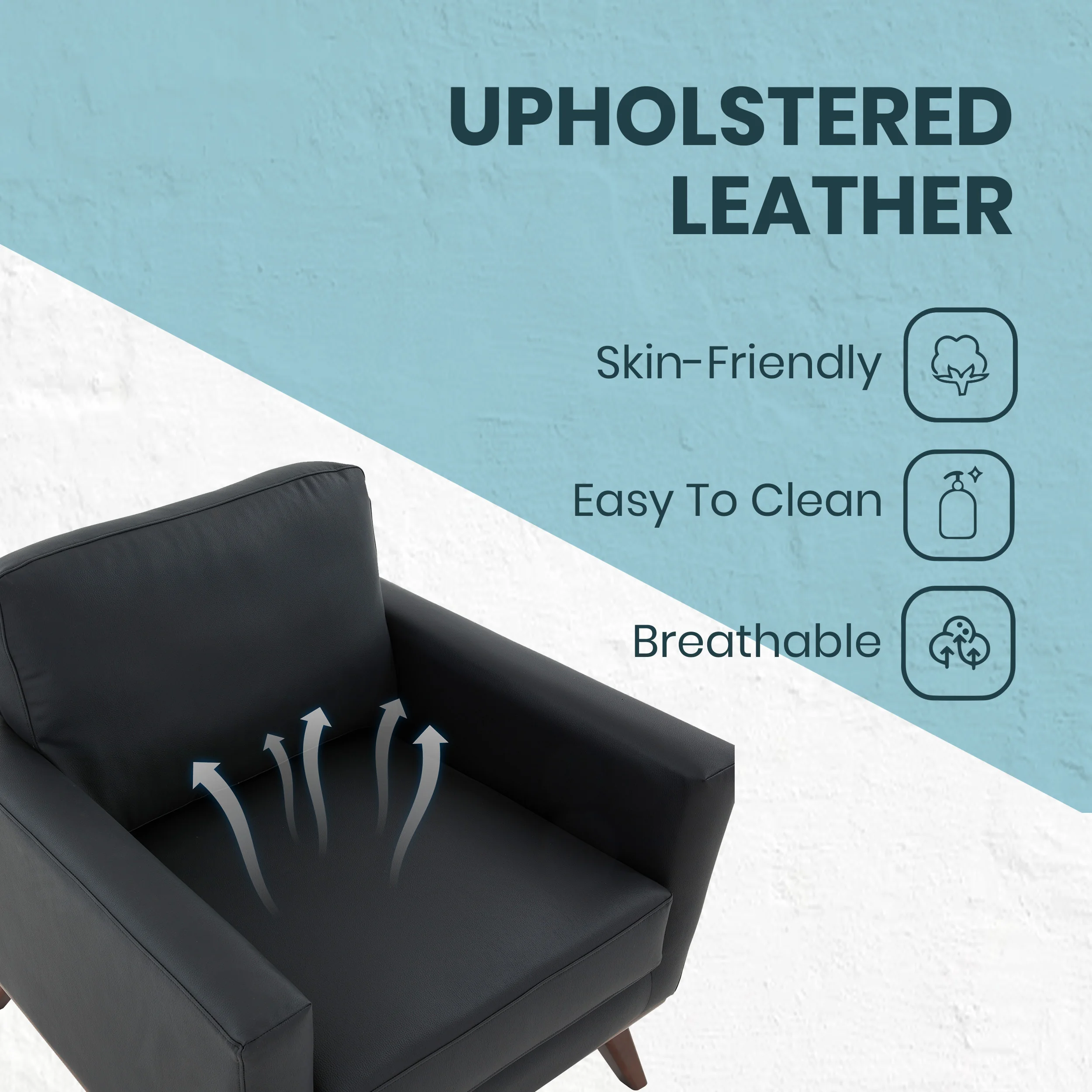 Chester Modern Leather Accent Arm Chair With Birch Wood Base