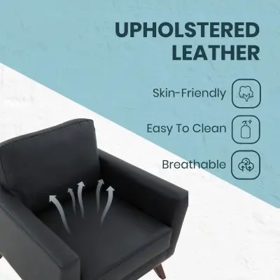 Chester Modern Leather Accent Arm Chair With Birch Wood Base