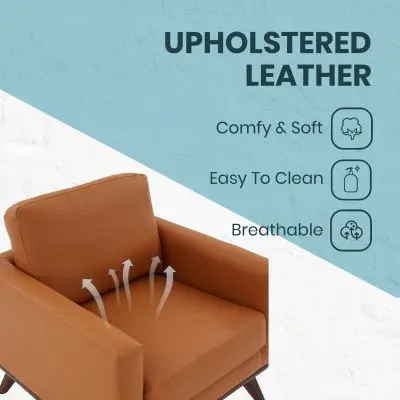 Chester Modern Leather Accent Arm Chair With Birch Wood Base