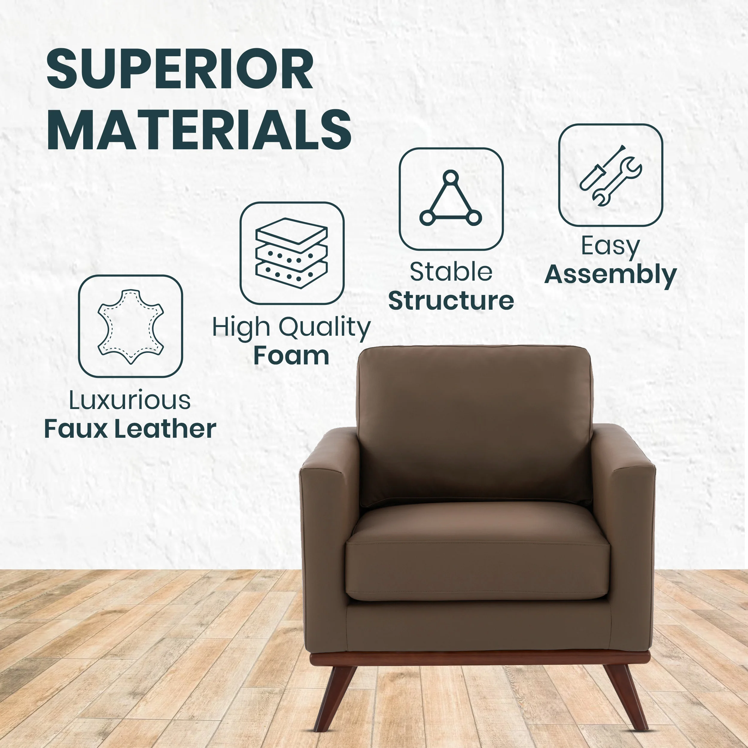 Chester Modern Faux Leather Accent Arm Chair in Taupe Leather