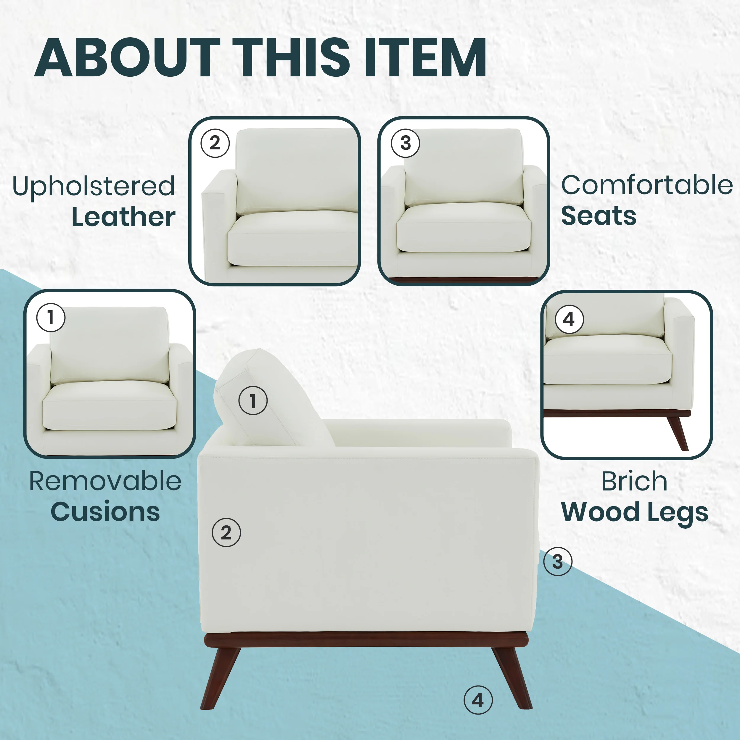 Chester Modern Leather Accent Arm Chair With Birch Wood Base