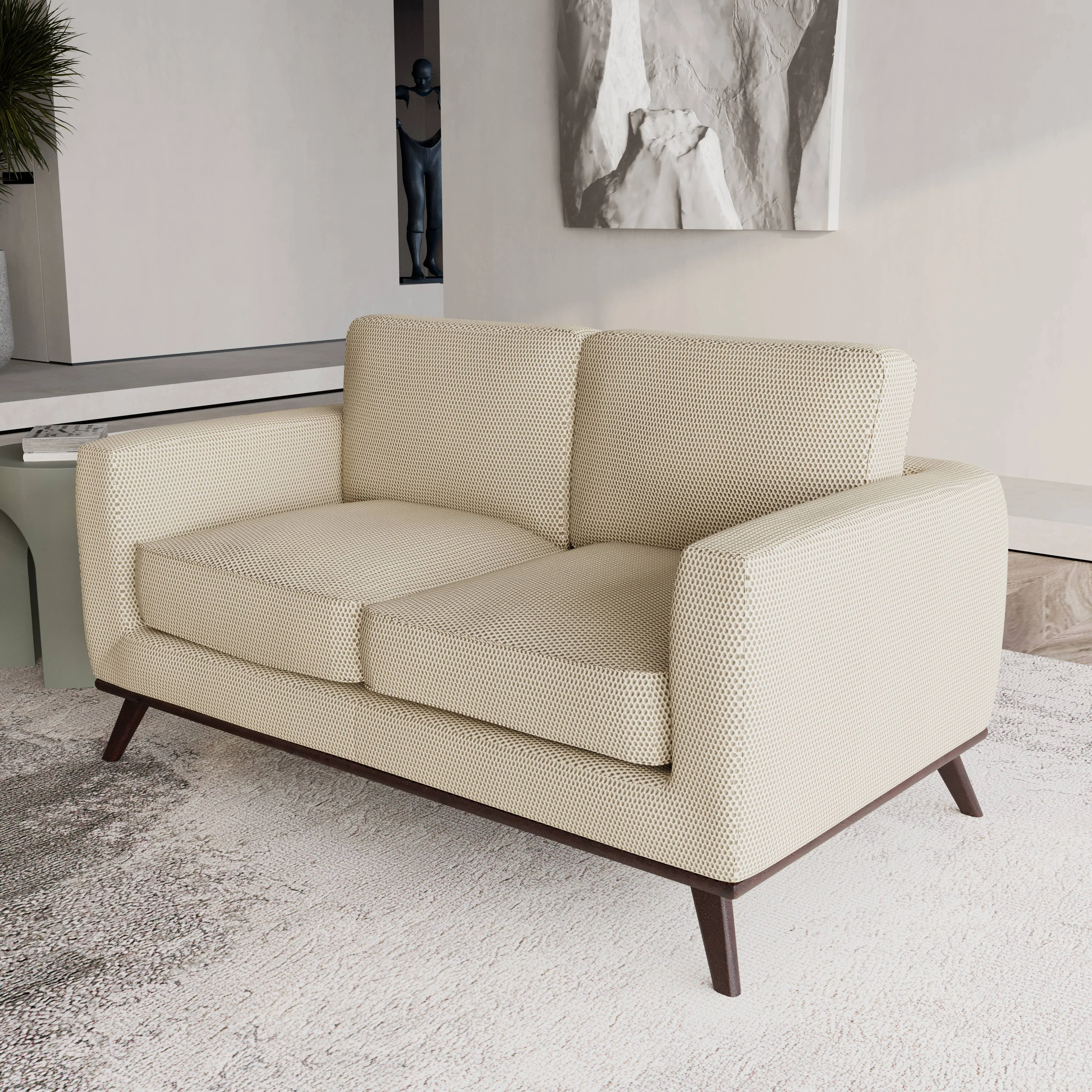 Chester Modern Faux Leather Loveseat in Beige Mesh