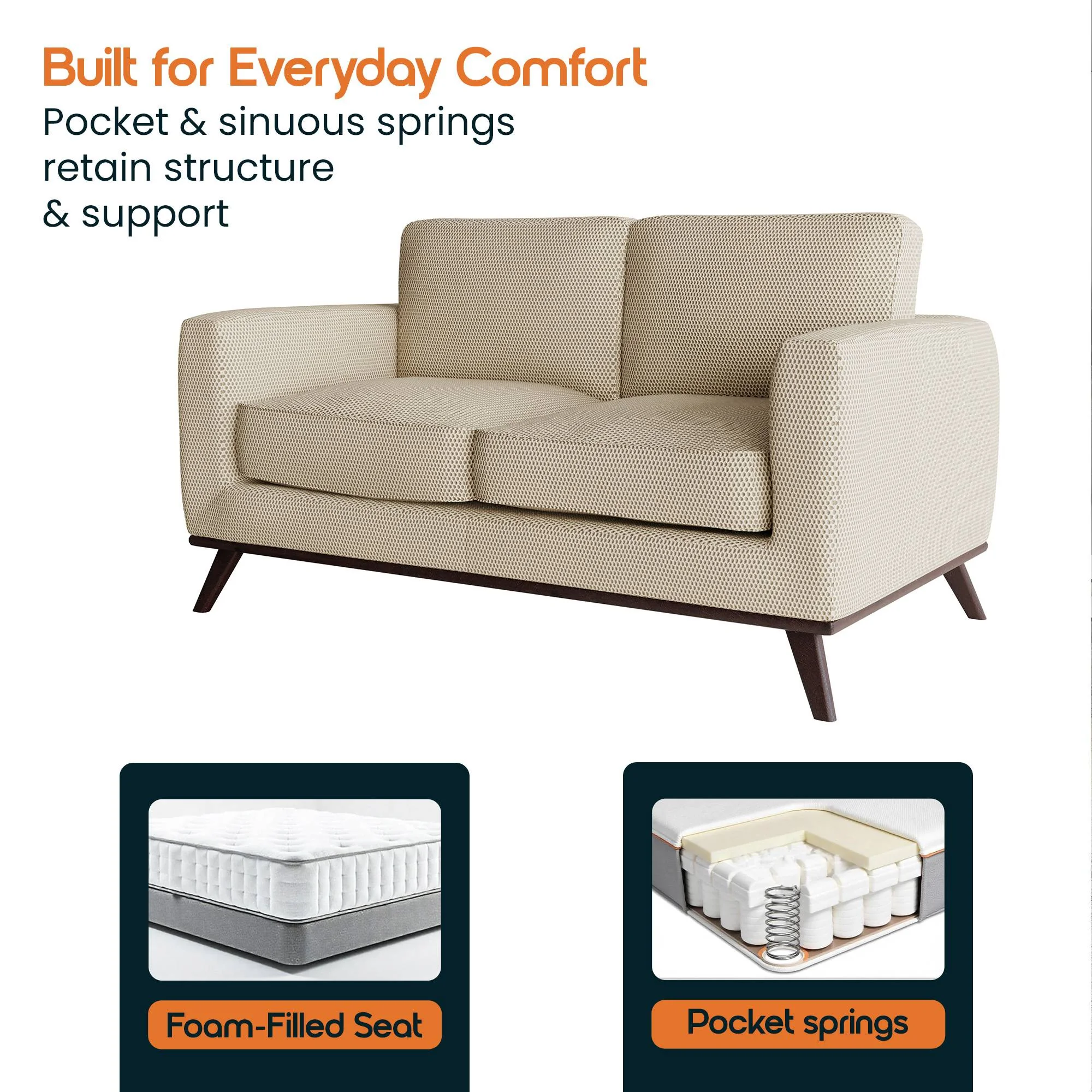 Chester Modern Faux Leather Loveseat in Beige Mesh