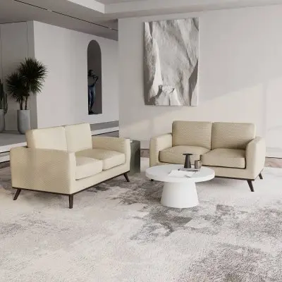 Chester Modern Faux Leather Loveseat in Beige Mesh