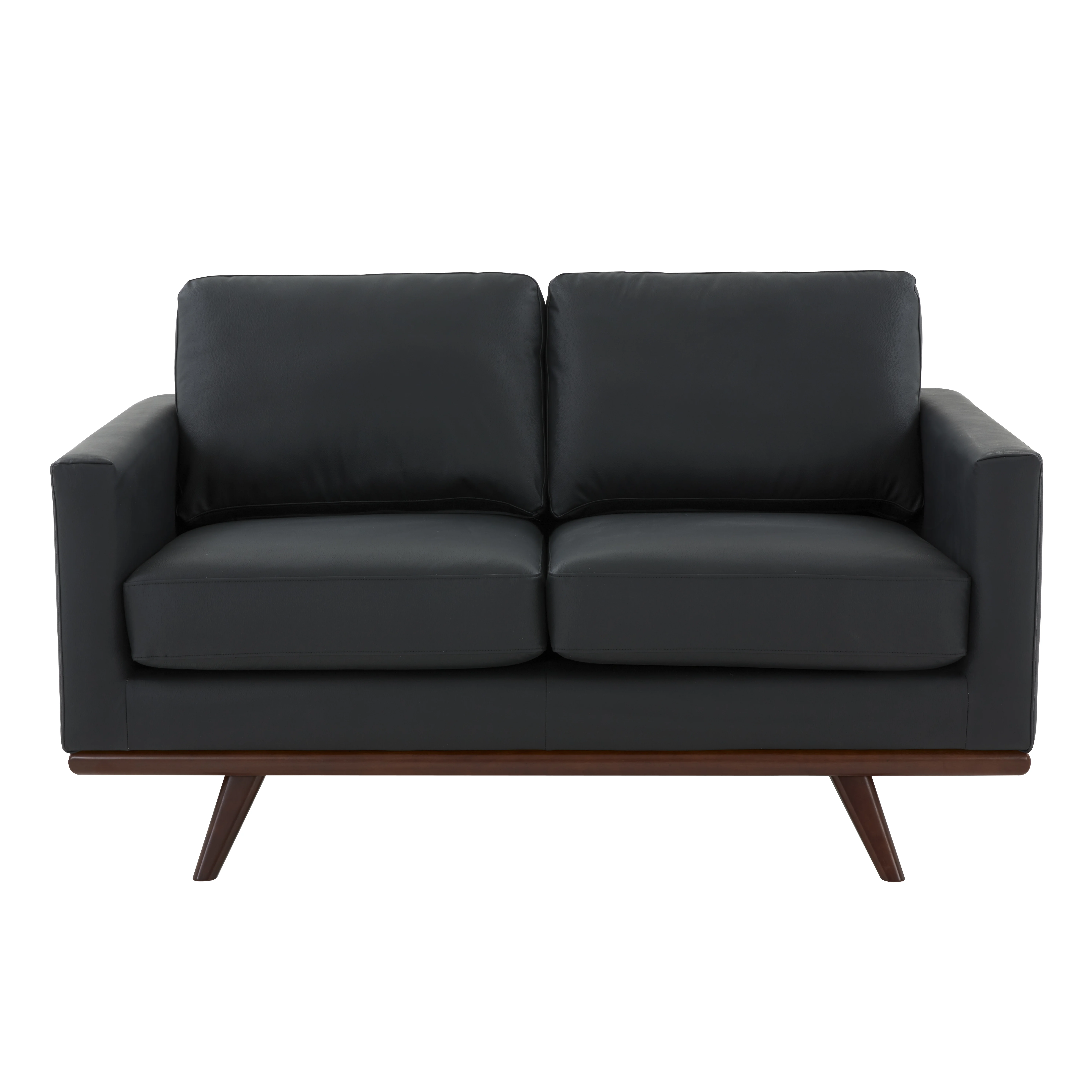 Chester Modern Leather Loveseat With Birch Wood Base