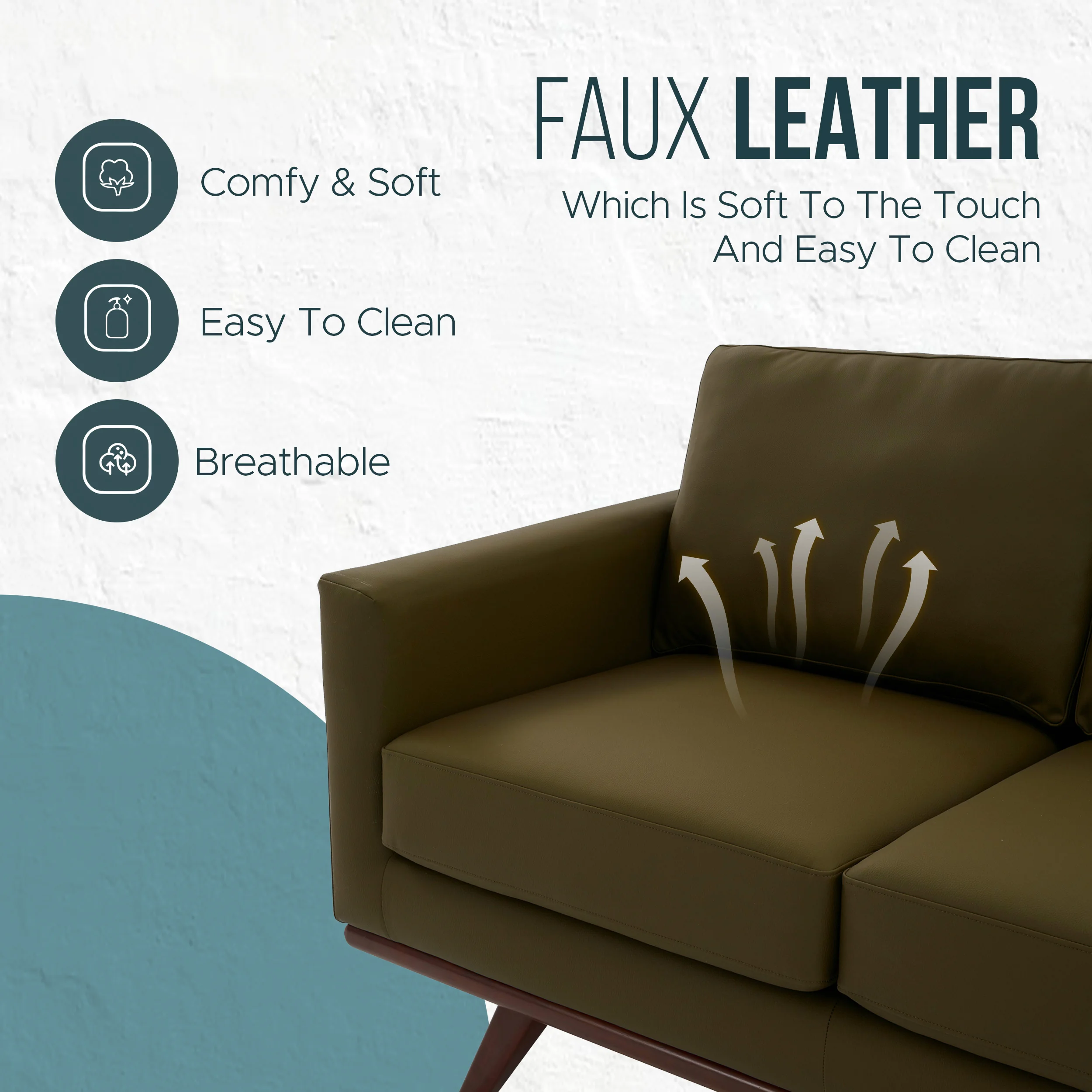 Chester Modern Faux Leather Loveseat Chair in Green Leather