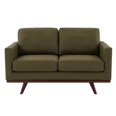 Chester Modern Faux Leather Loveseat Chair in Green Leather