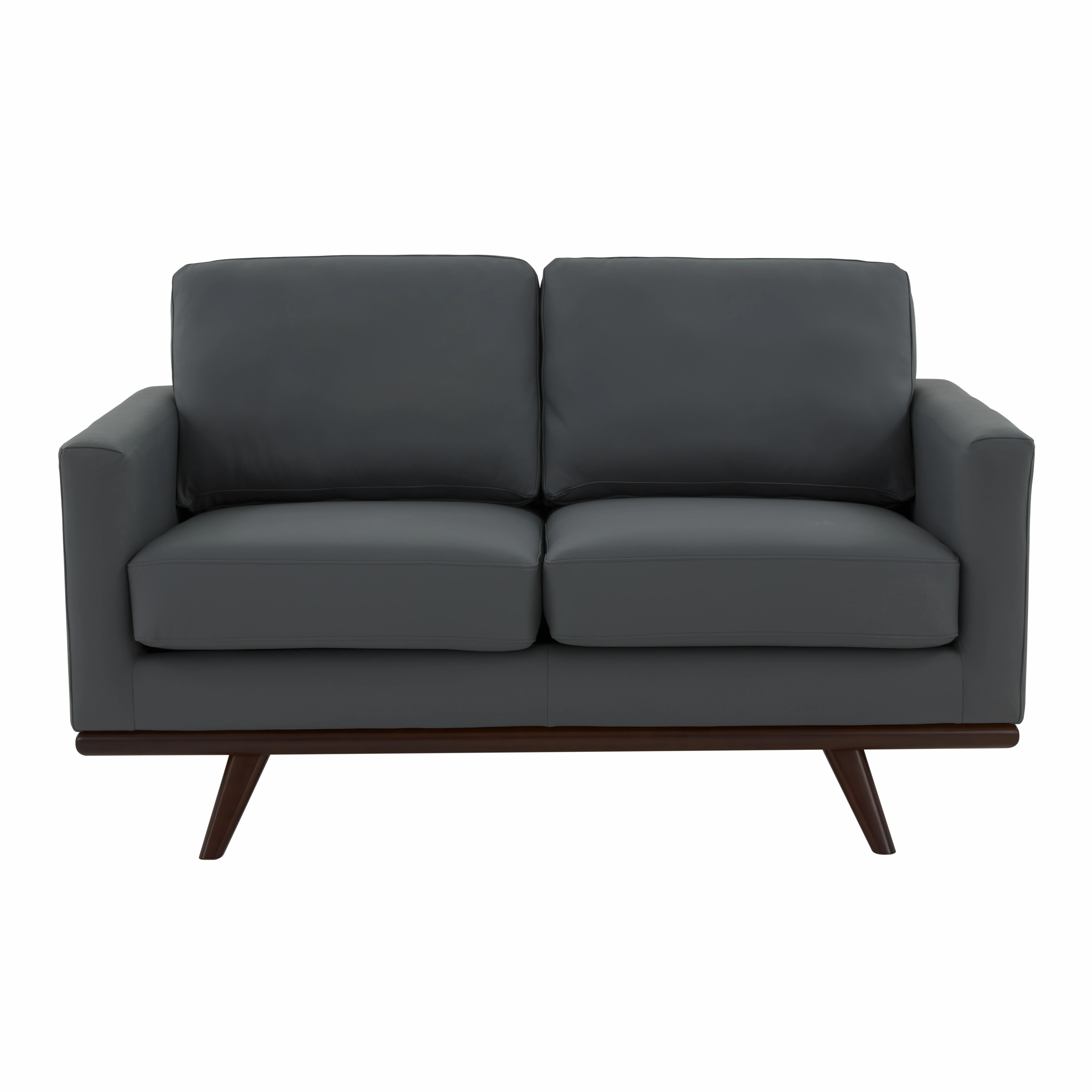 Chester Modern Leather Loveseat With Birch Wood Base