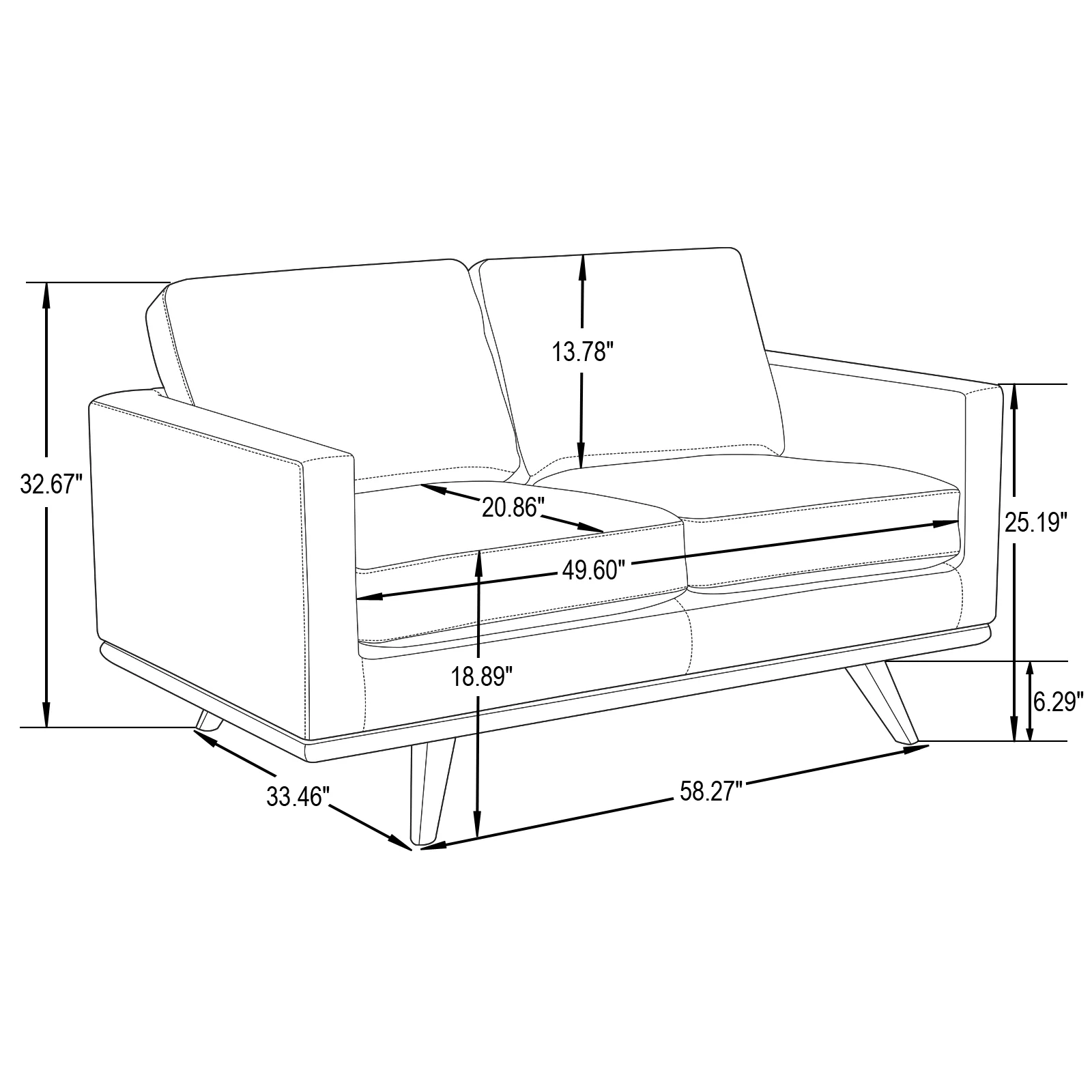 Chester Modern Leather Loveseat With Birch Wood Base